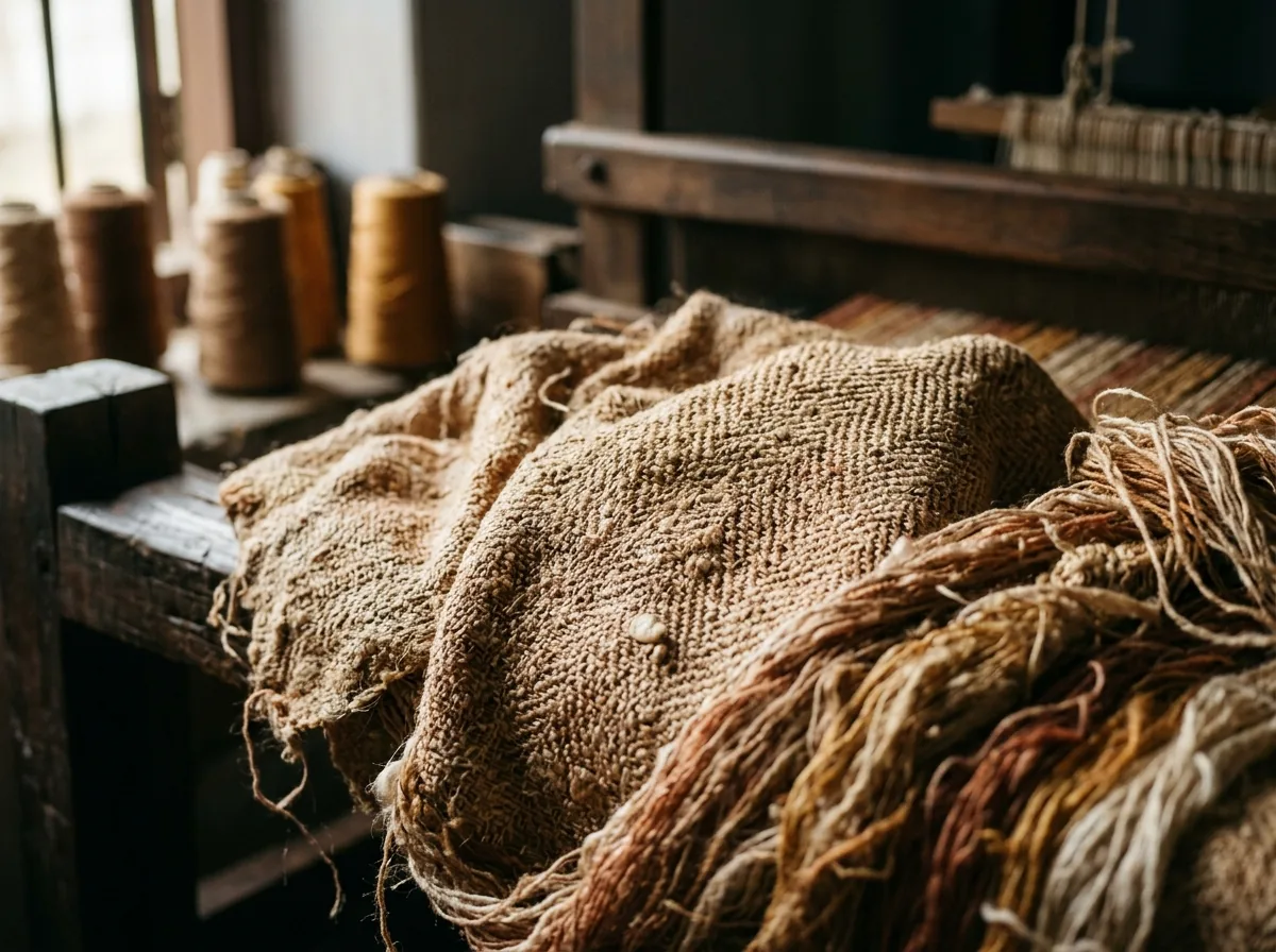 Close detail of natural tussar weave texture