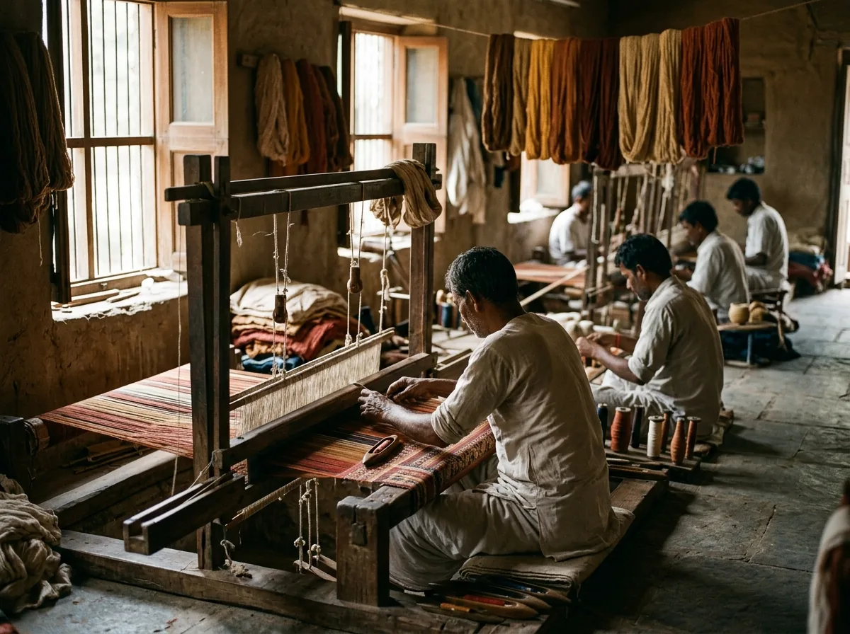 karkhana interior with multiple craftsmen working