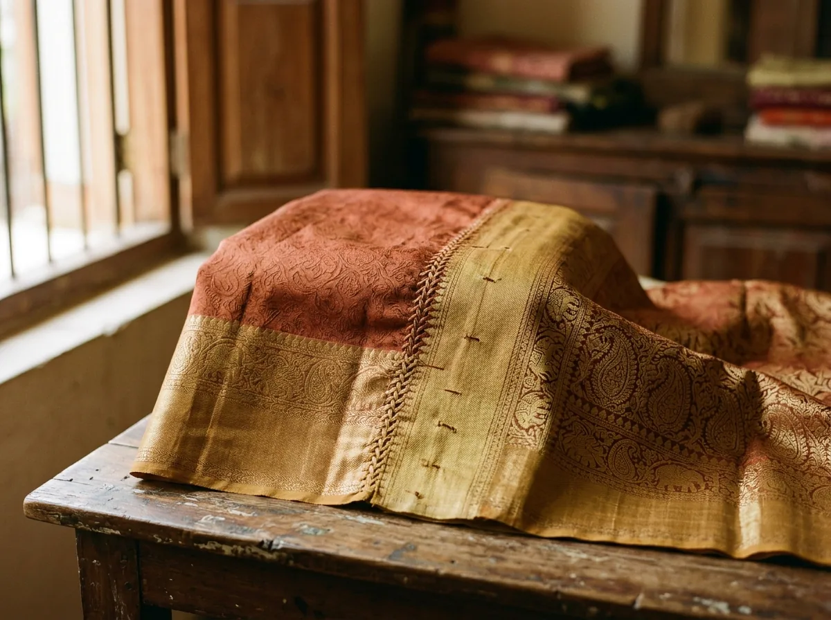 Korvai border join detail on Kanjivaram silk saree