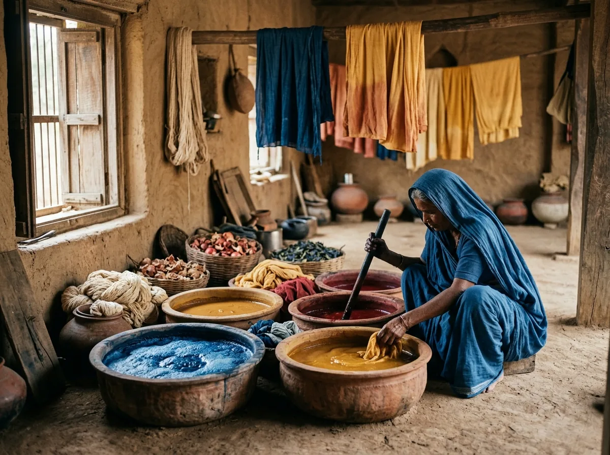 Natural dye vats with pomegranate and indigo