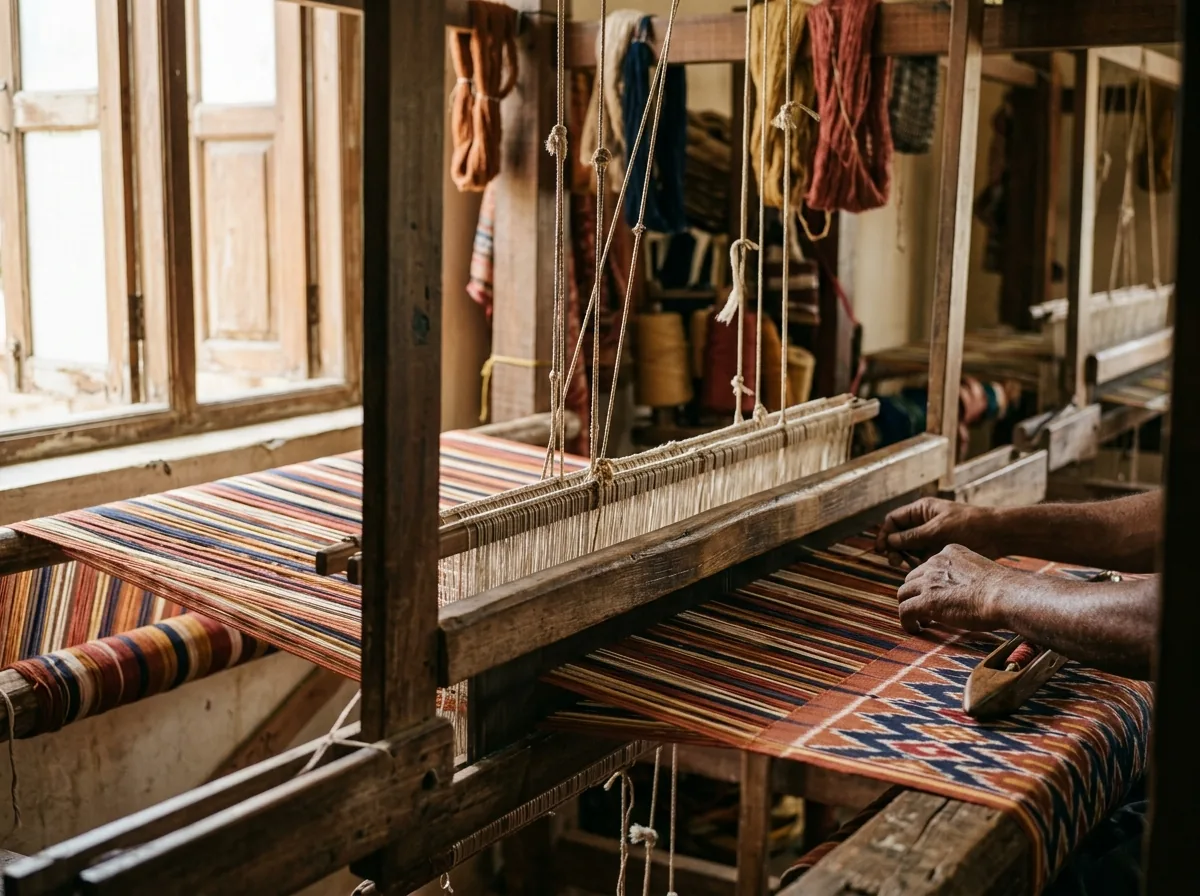 Pochampally double ikat loom alignment close-up