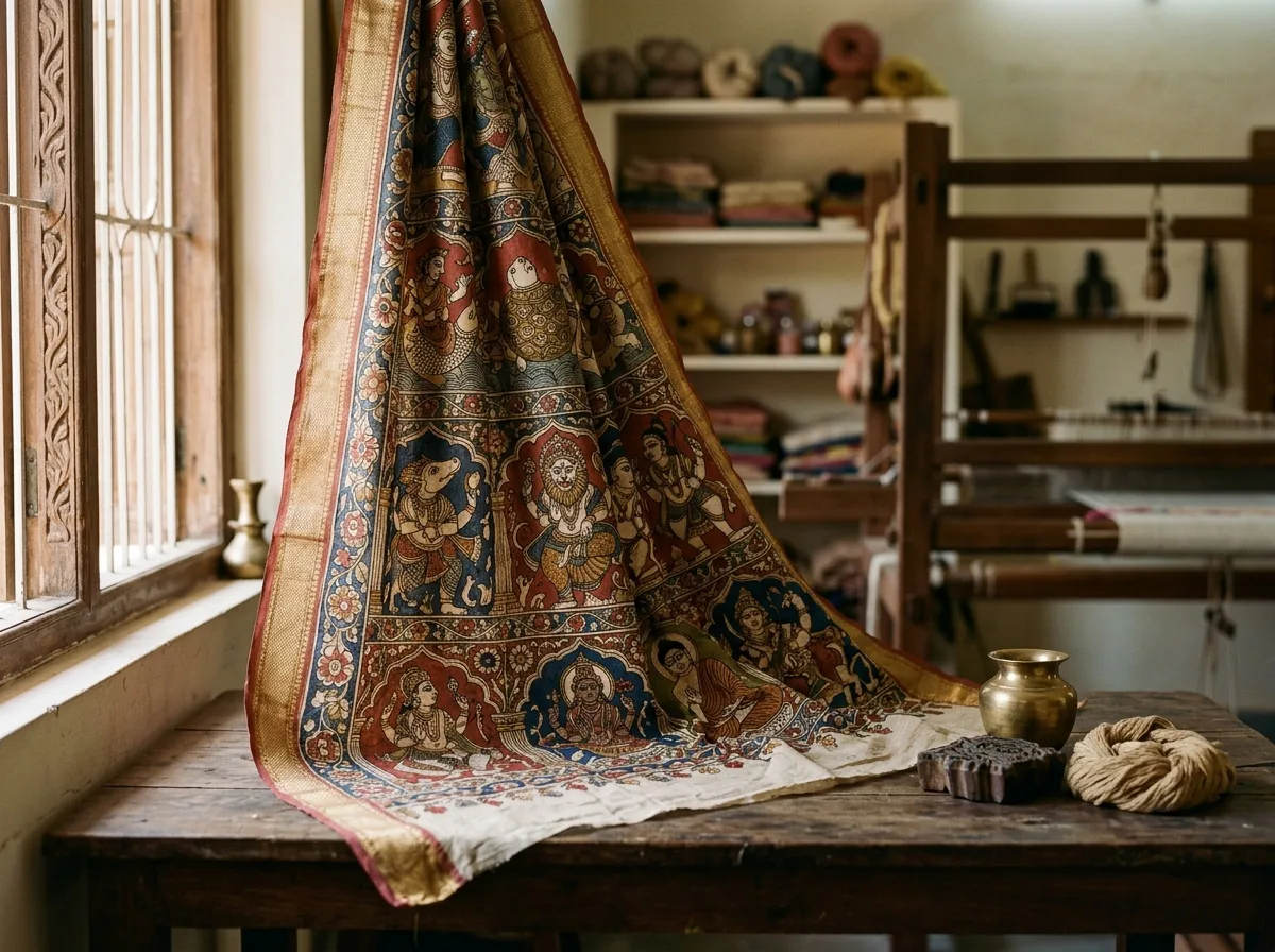 Srikalahasti saree pallu with Dashavatara panels