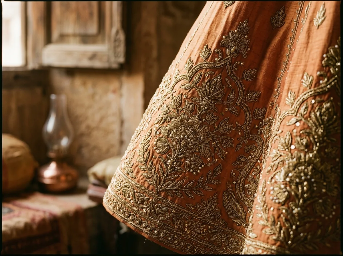 Lucknow zardozi lehenga detail close-up