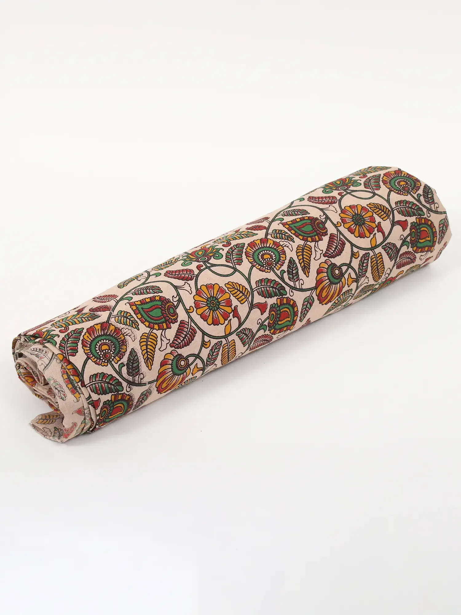 Almond-Milk Pure Cotton Floral Jaal Pattern Blocked Kalamkari Printed Fabric, alternate view