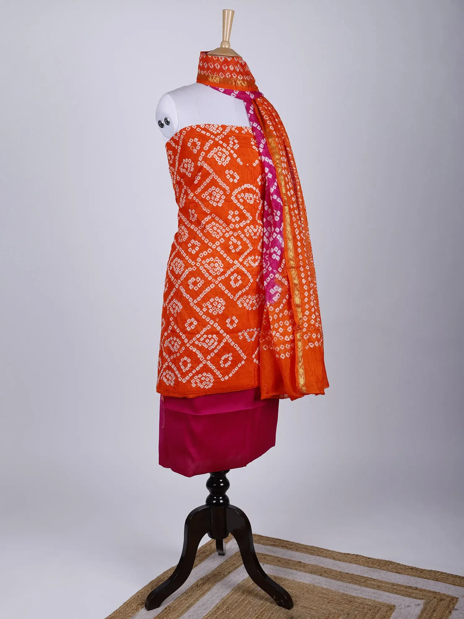 Bandhani Tie-Dye Salwar Kameez Fabric and Dupatta from Gujarat with Zari Border, alternate view