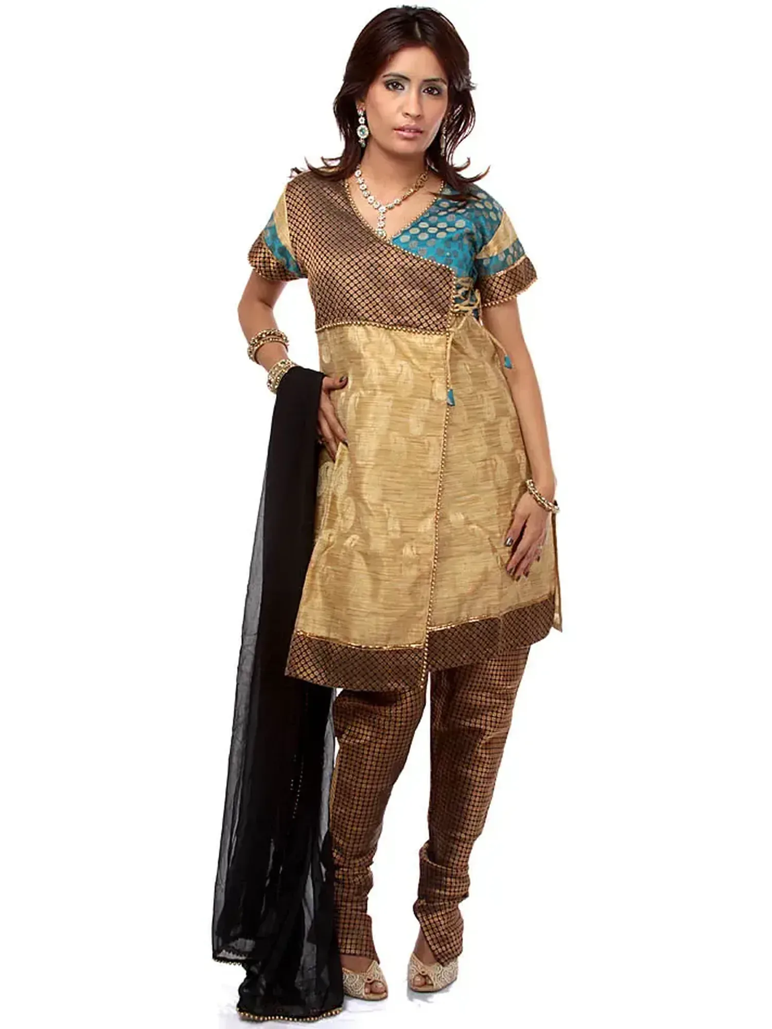 Beige Angarakha Chudidar Suit with Beadwork