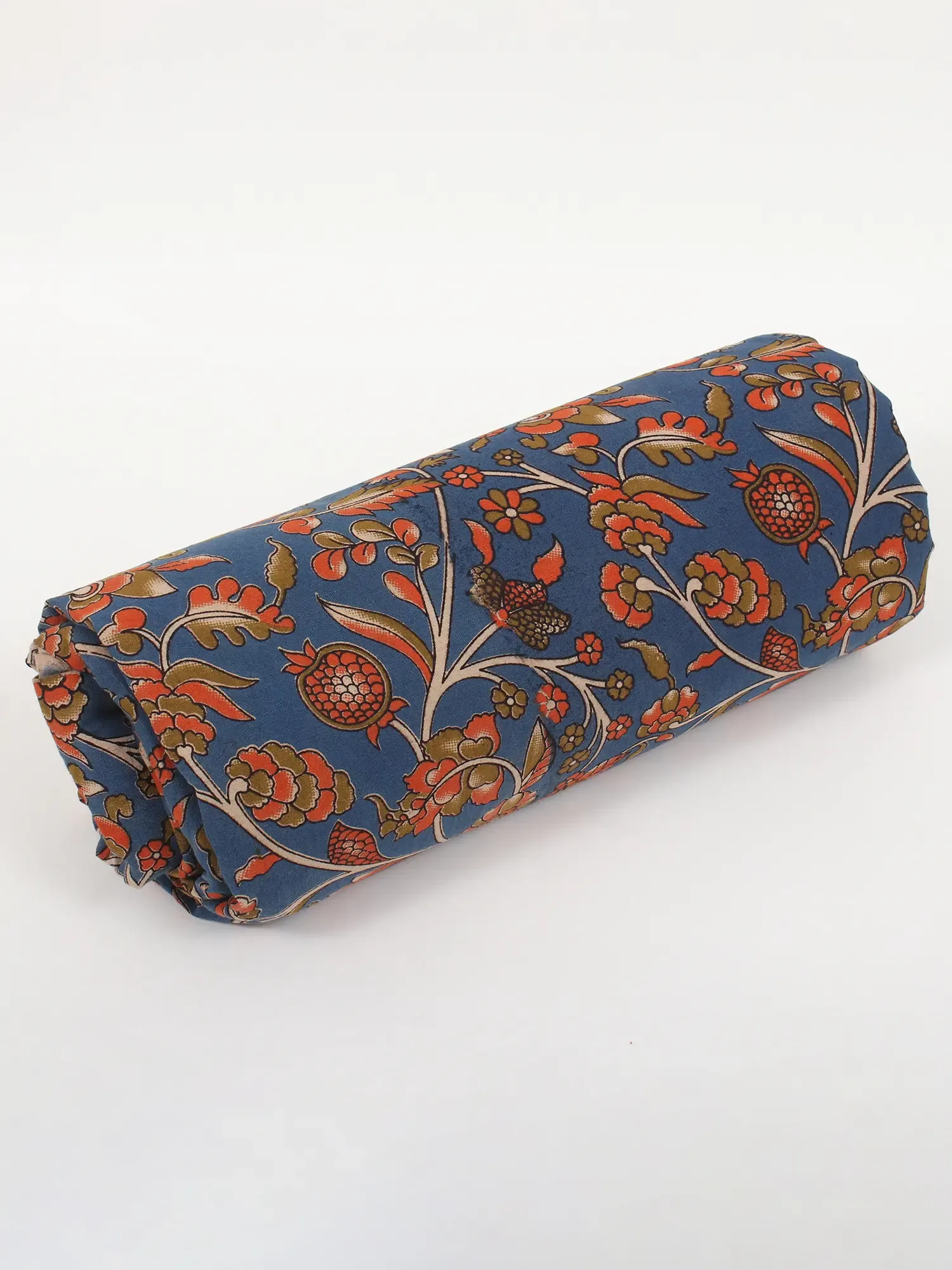 Bijou-Blue Pure Cotton Kalamkari Blocked Printed Fabric, alternate view
