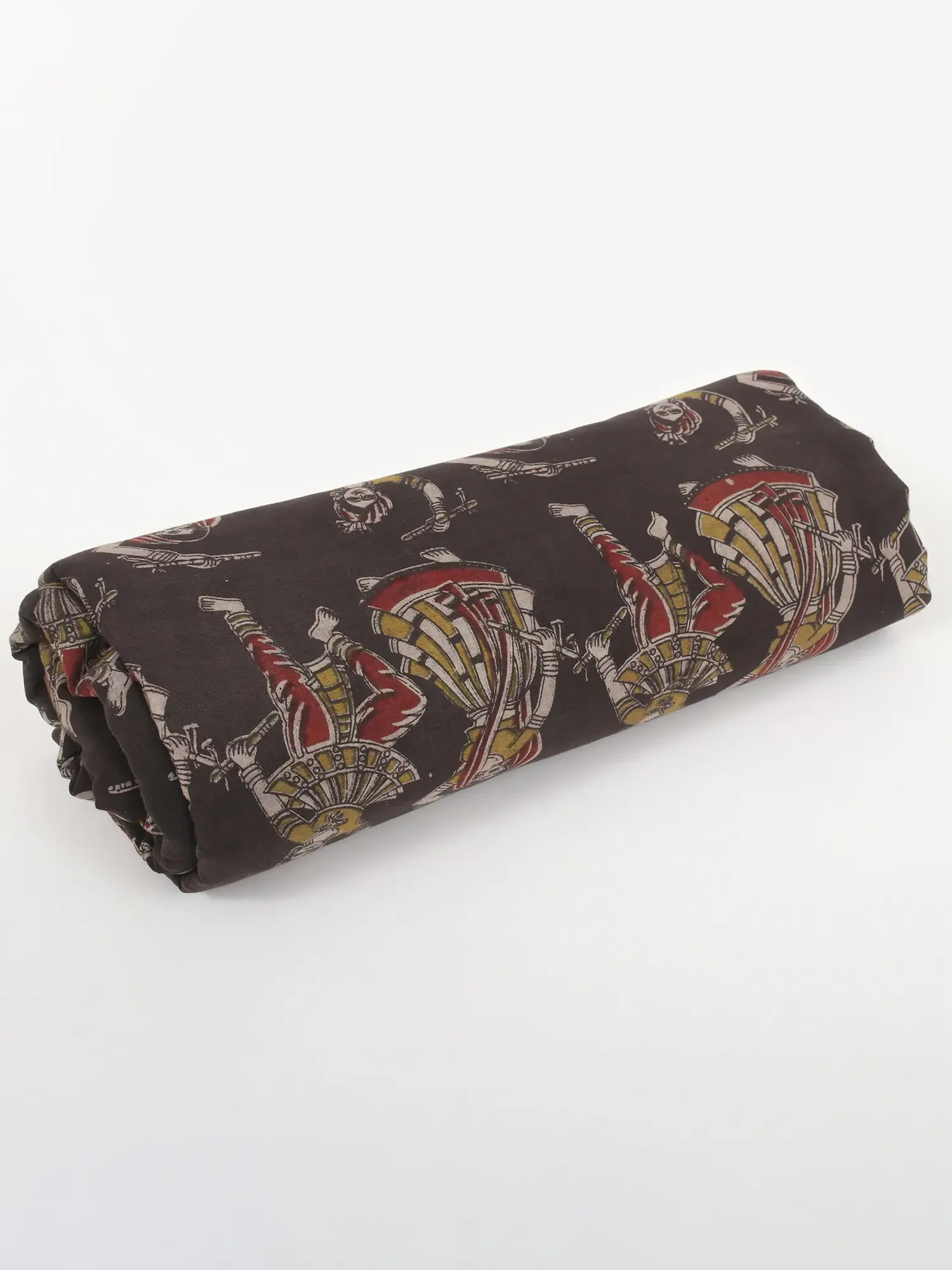 Blackened-Pearl Pure Cotton Kalamkari Dandiya Folk Dance Blocked Printed Fabric, alternate view