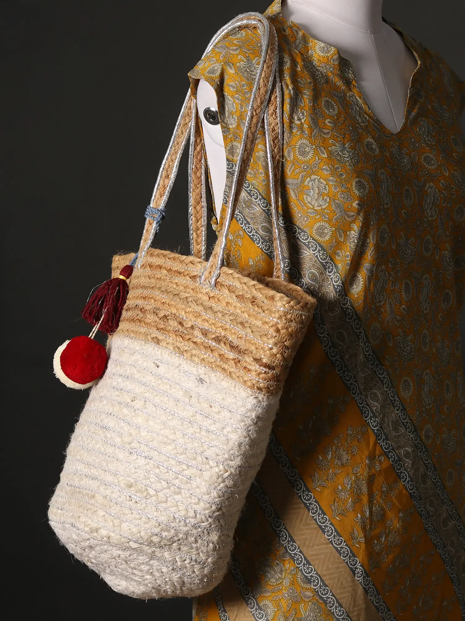Bohemian Braided Jute Tote Bag for Travel, alternate view