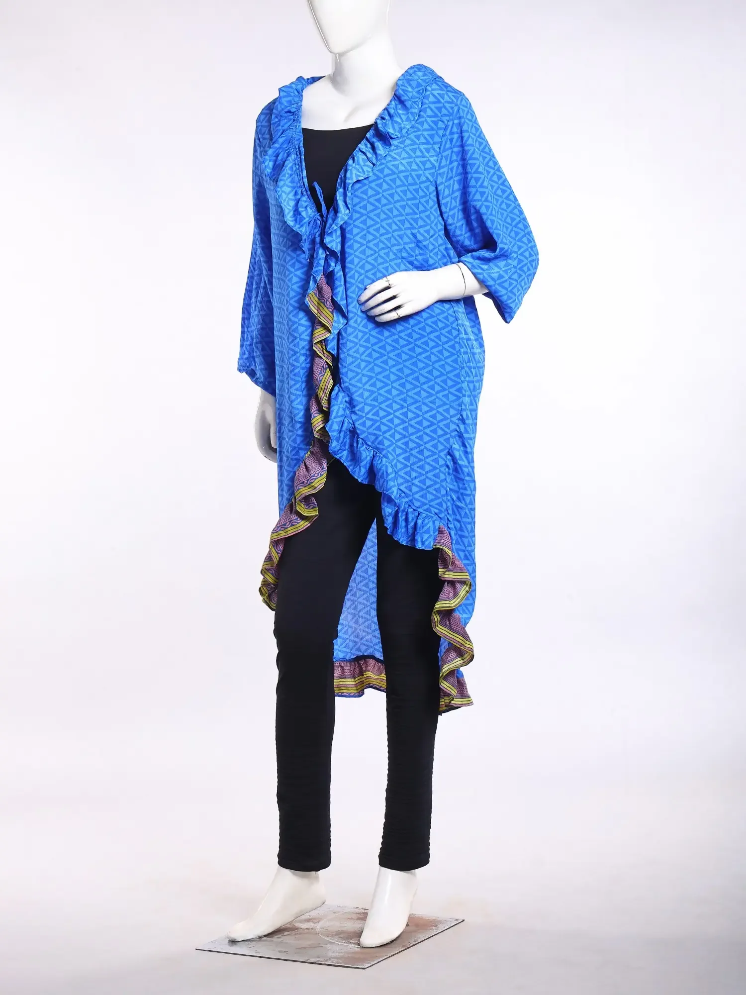 Bohemian Printed Asymmetric Hem Shrug with Ruffles, alternate view
