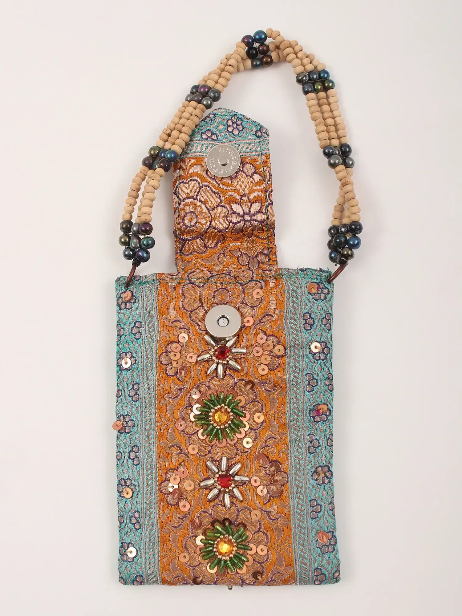 Brocaded Key Case from Banaras with Beaded Handle, alternate view