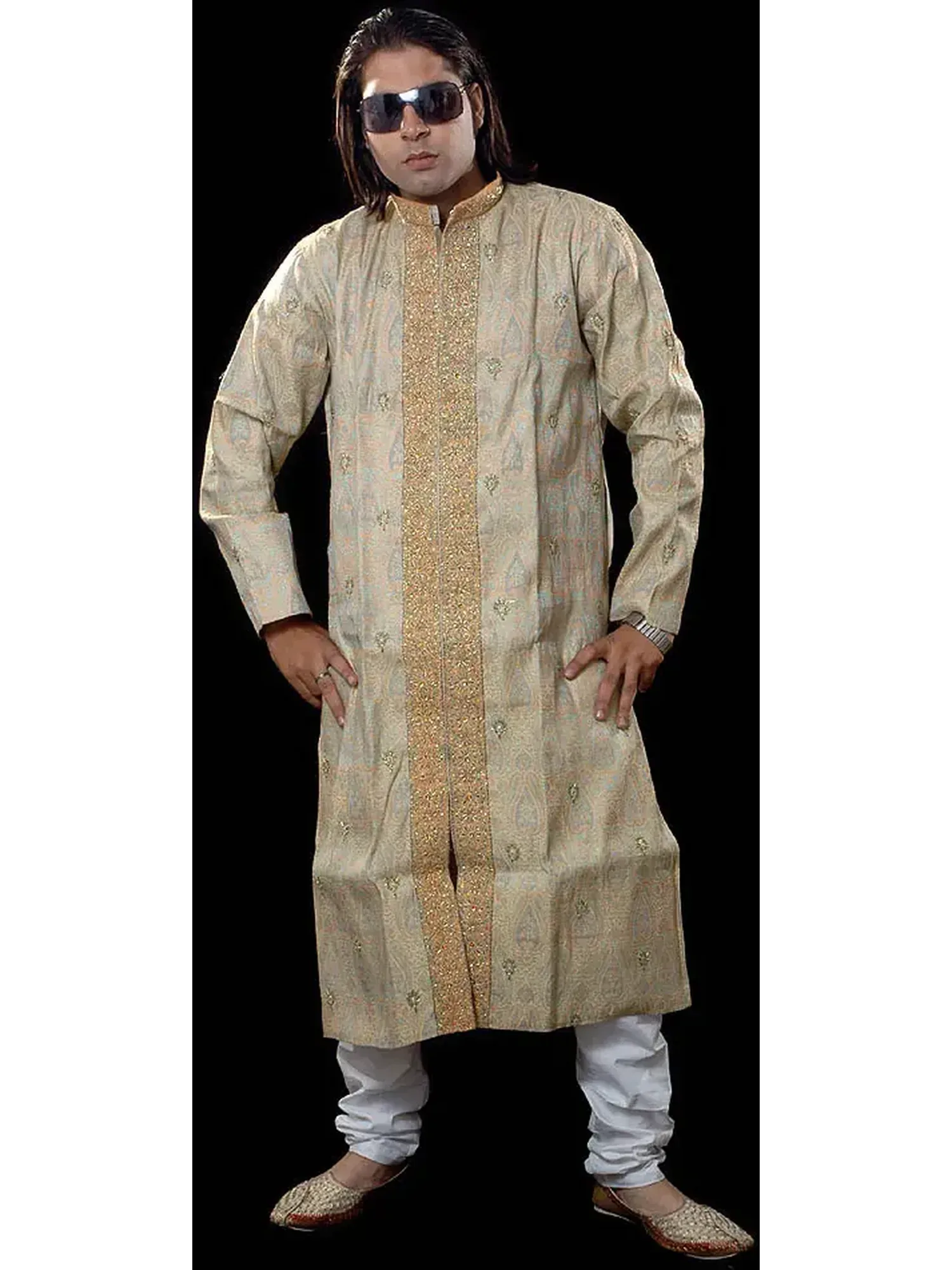 Brocaded Wedding Achkan with Intricate Embroidery on Front
