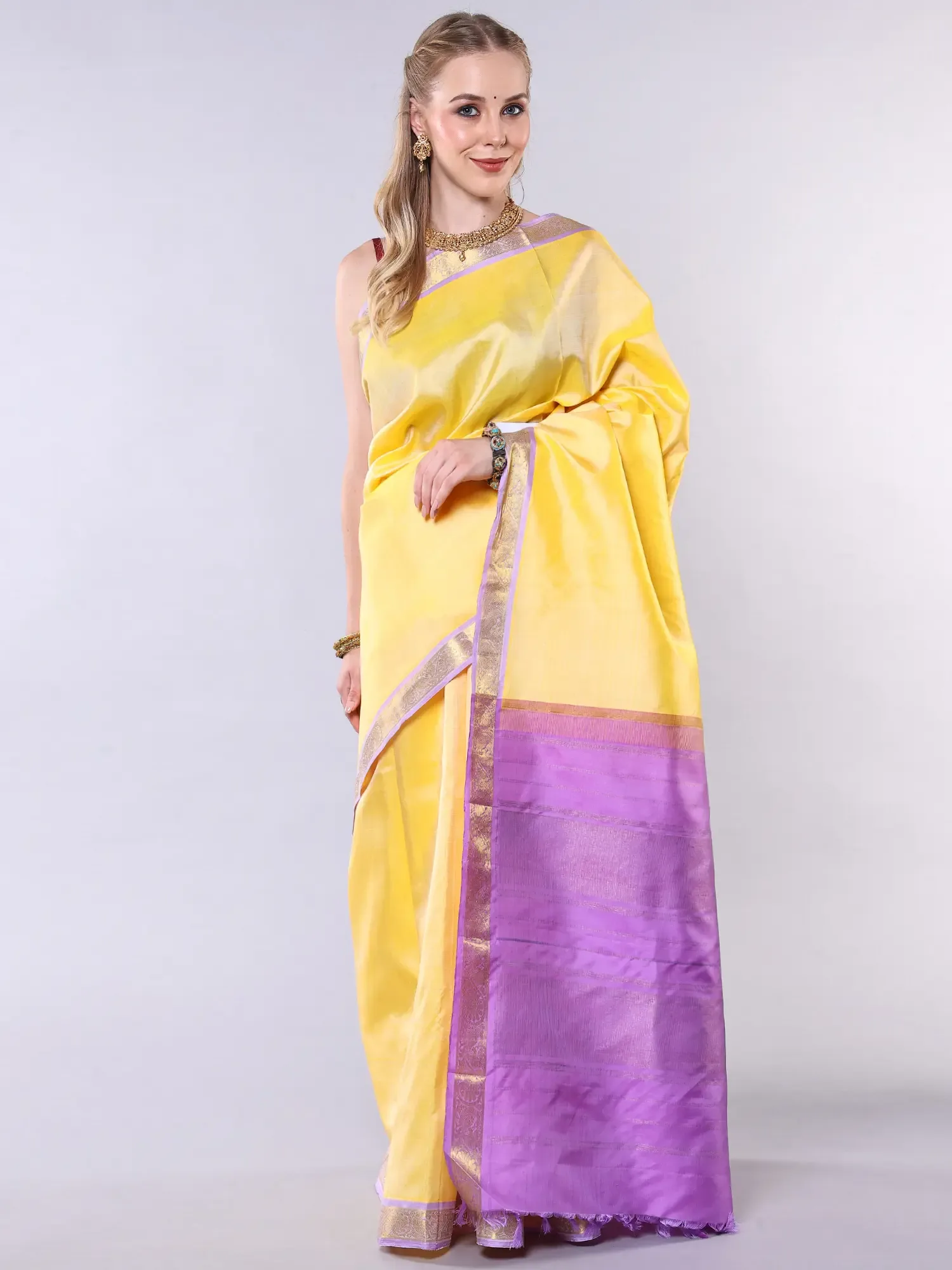 Buff-Yellow Tussar Silk Saree with Intricate Zari woven Peacock Border from Athimalaipattu