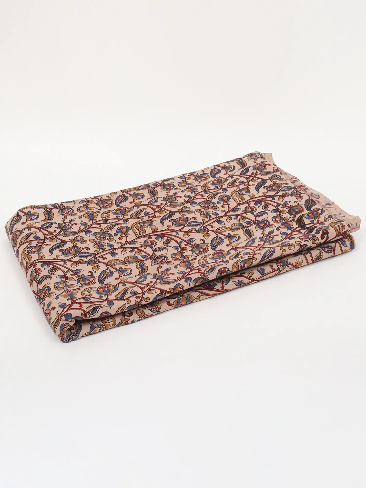Cloud-Cream Pure Cotton Kalamkari Vine Motif Blocked Printed Fabric