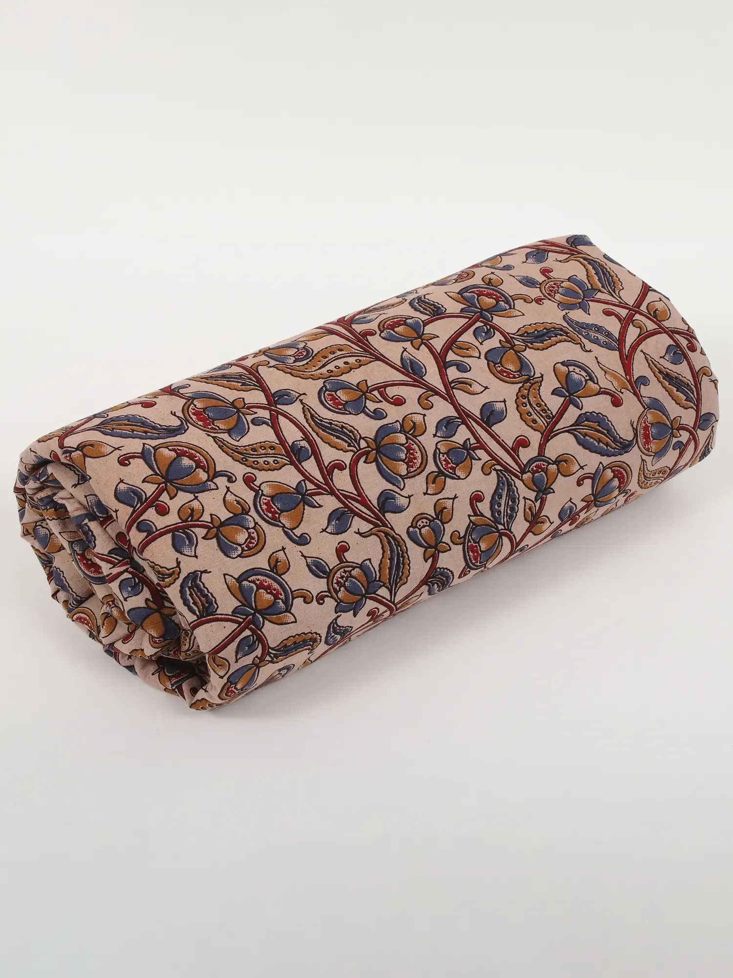 Cloud-Cream Pure Cotton Kalamkari Vine Motif Blocked Printed Fabric, alternate view