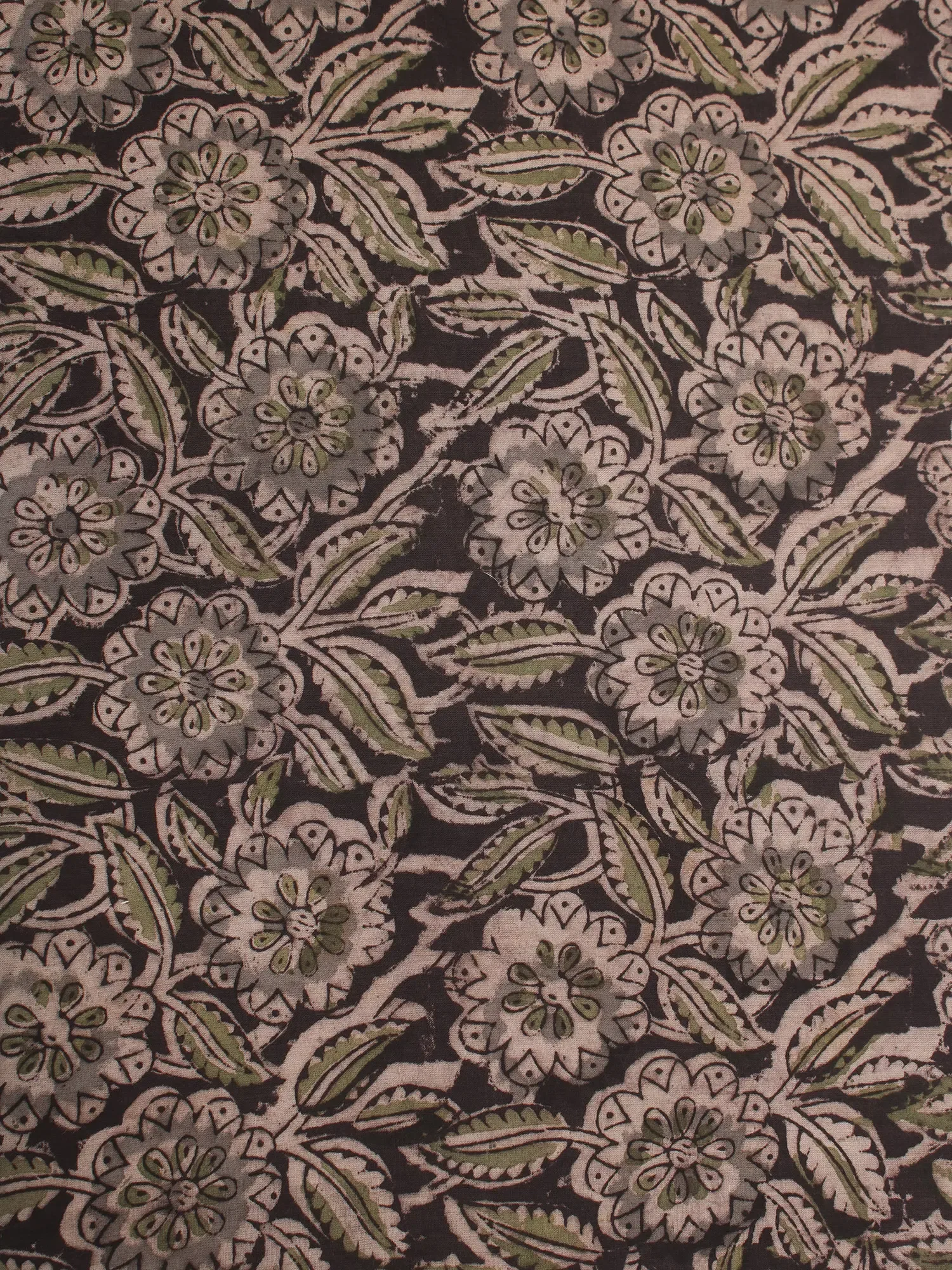Dark-Charcoal Grey Pure Cotton Kalamkari Block Printed Fabric, alternate view