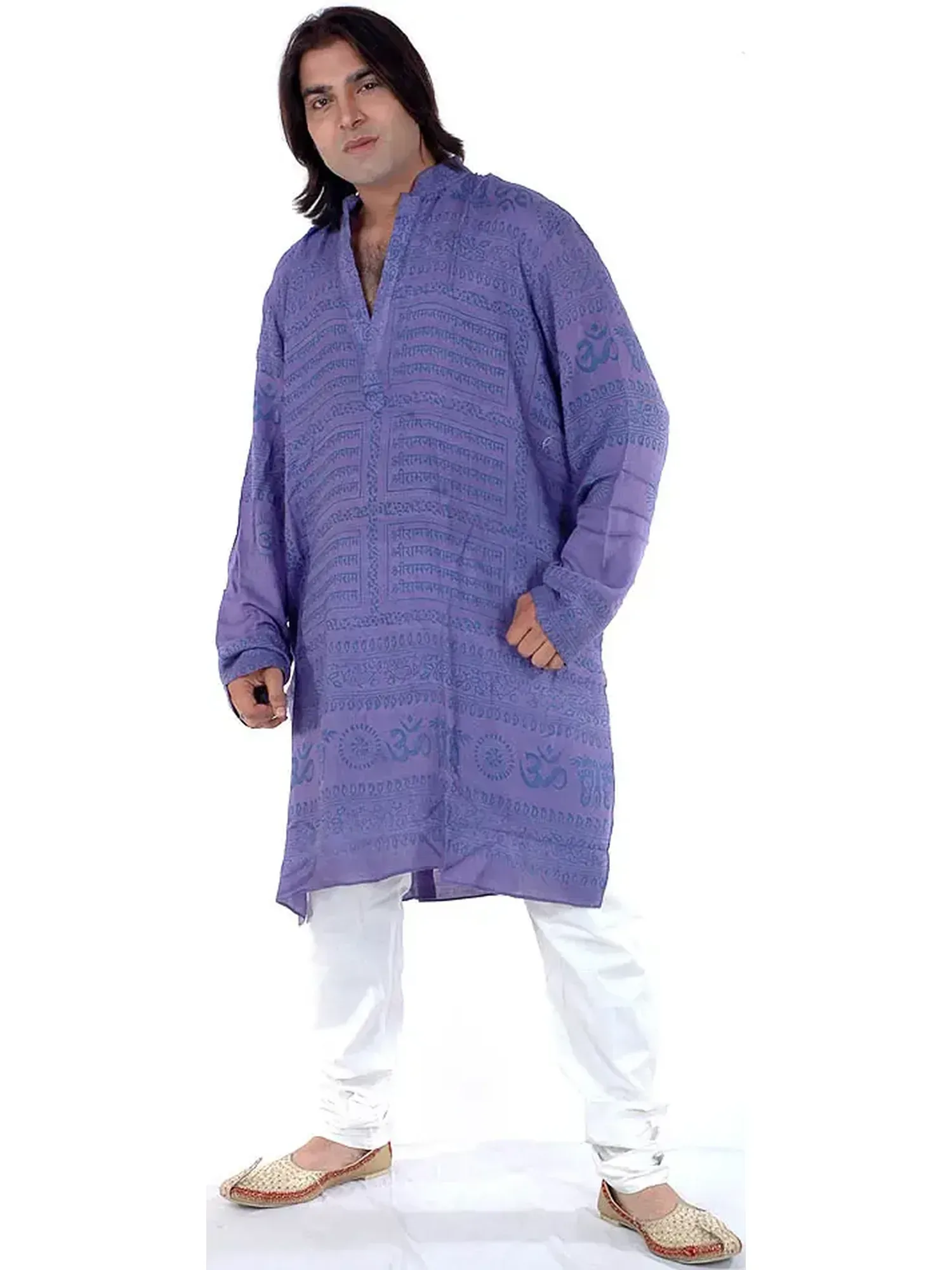 Deep-Periwinkle Printed Kurta Set with Jai Sri Rama Mantra