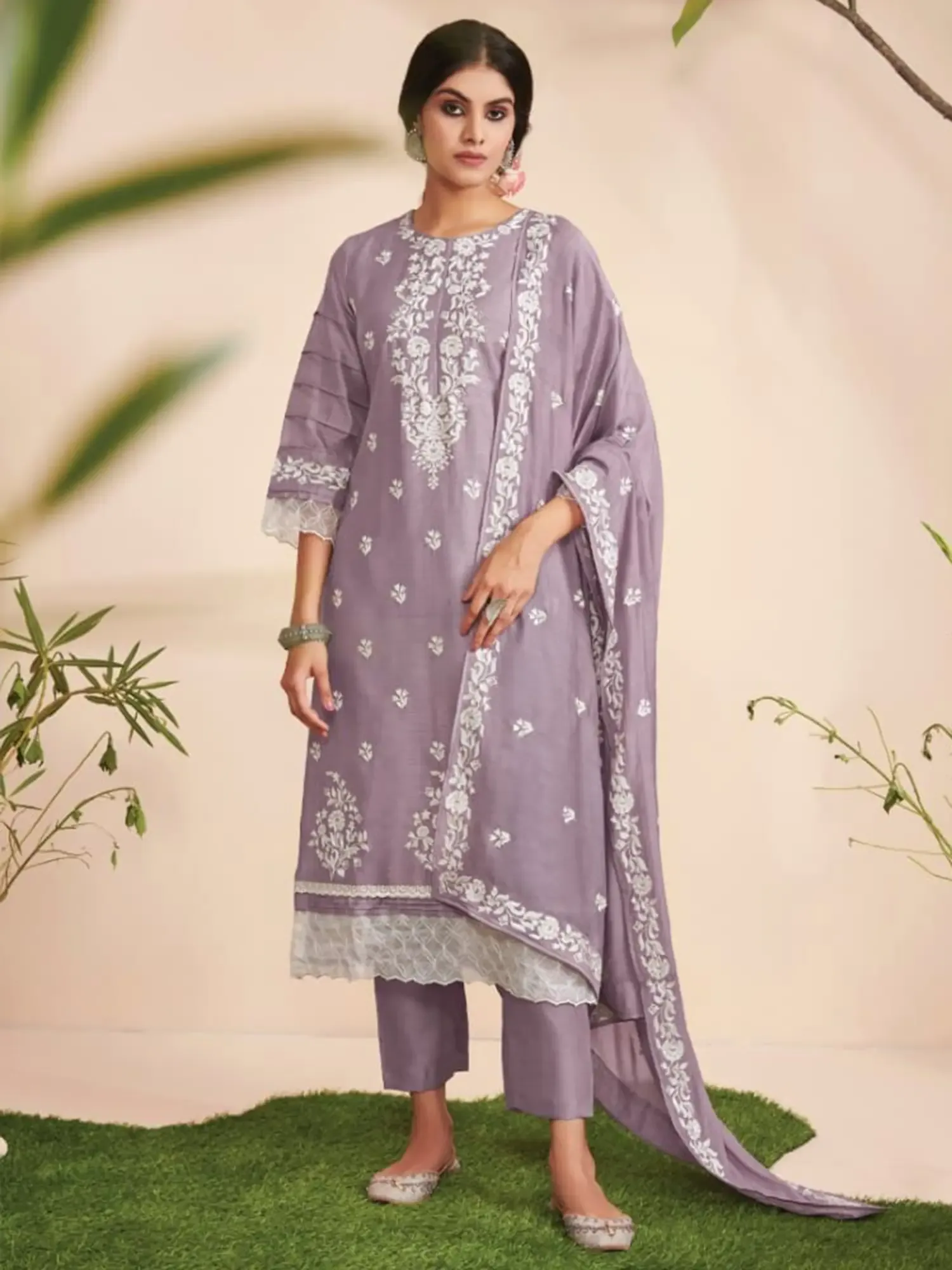 Elderberry Floral Aari Embroidered Salwar Kameez Suit with Dupatta