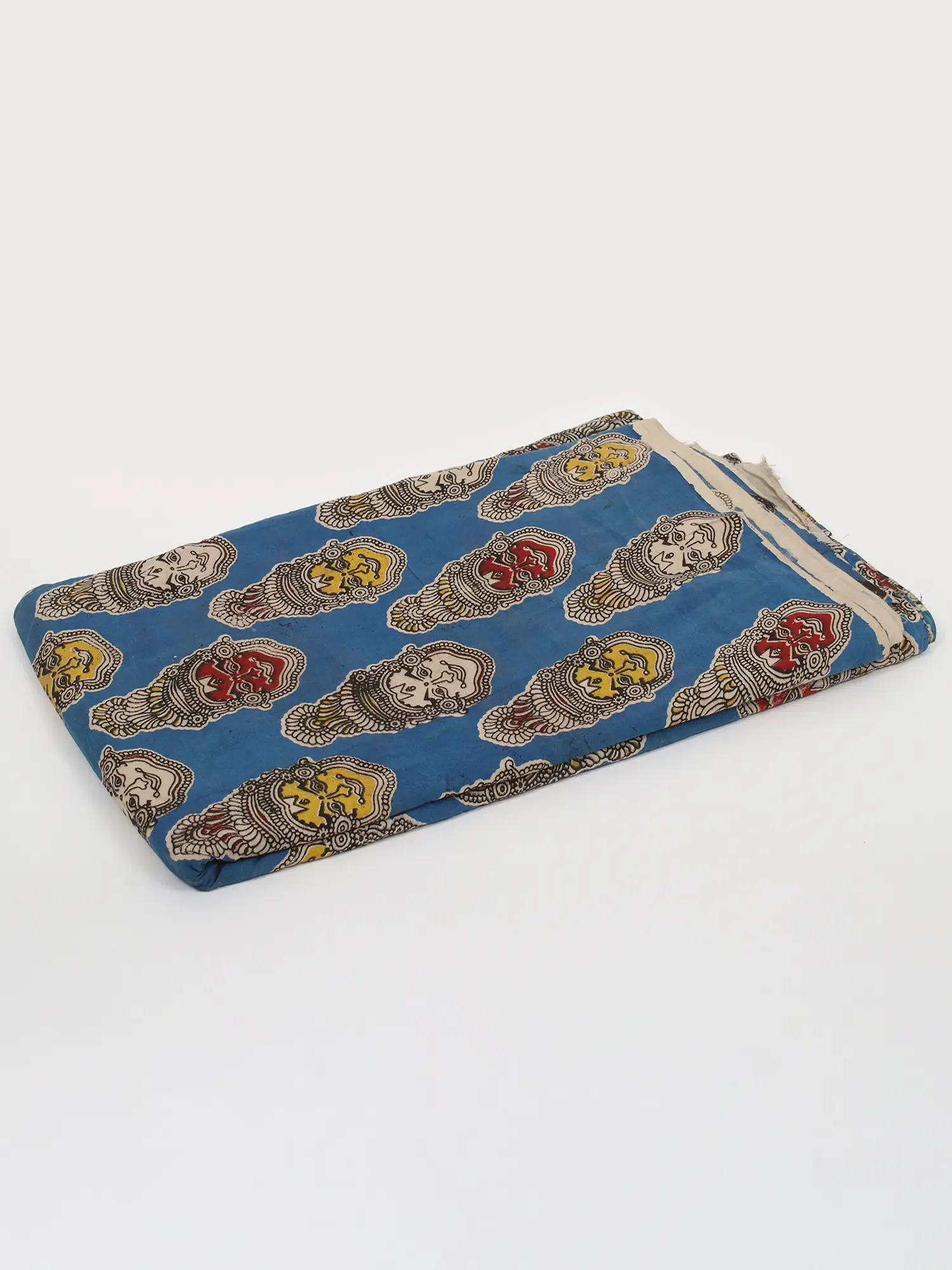 Federal-Blue Pure Cotton Blocked Kalamkari Printed Fabric with Kathakali Face Motifs