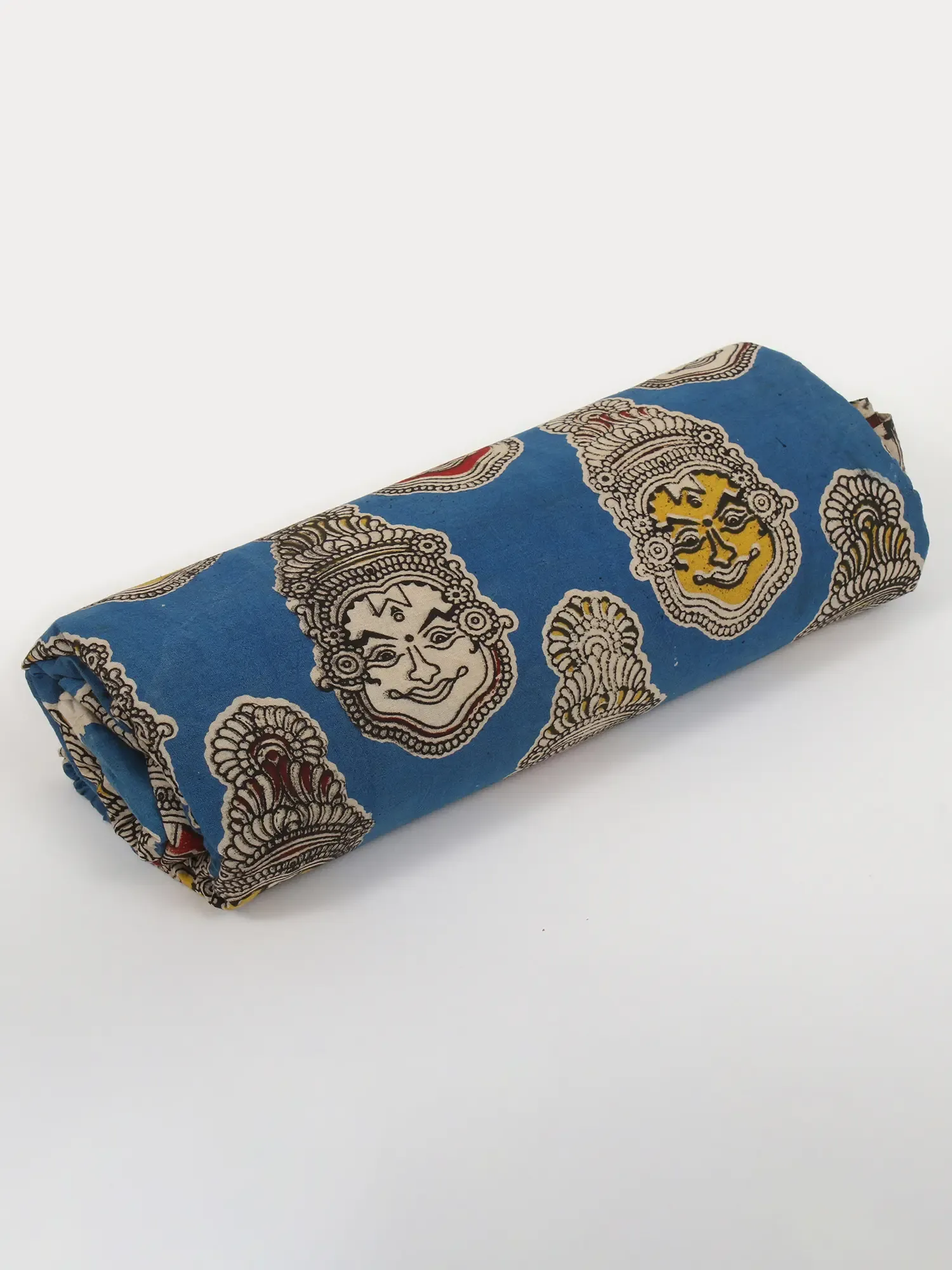Federal-Blue Pure Cotton Blocked Kalamkari Printed Fabric with Kathakali Face Motifs, alternate view