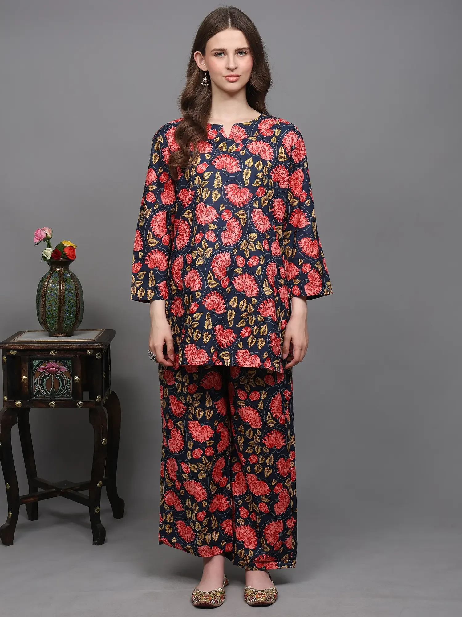 Floral Vine Printed Pure Cotton Co-Ord Set
