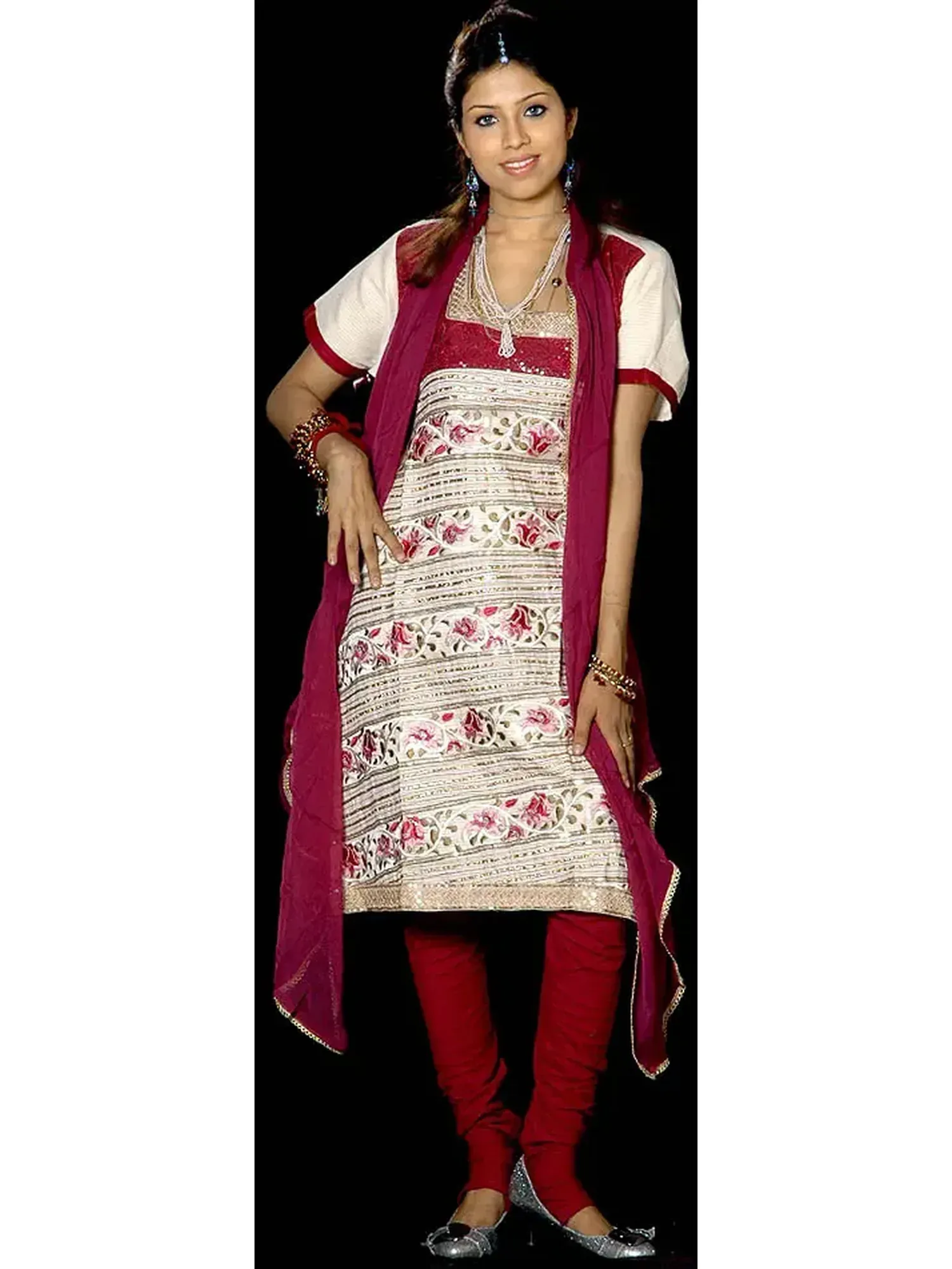 Ivory and Purple Designer Salwar Kameez Fabric with Persian Embroidery and Sequins