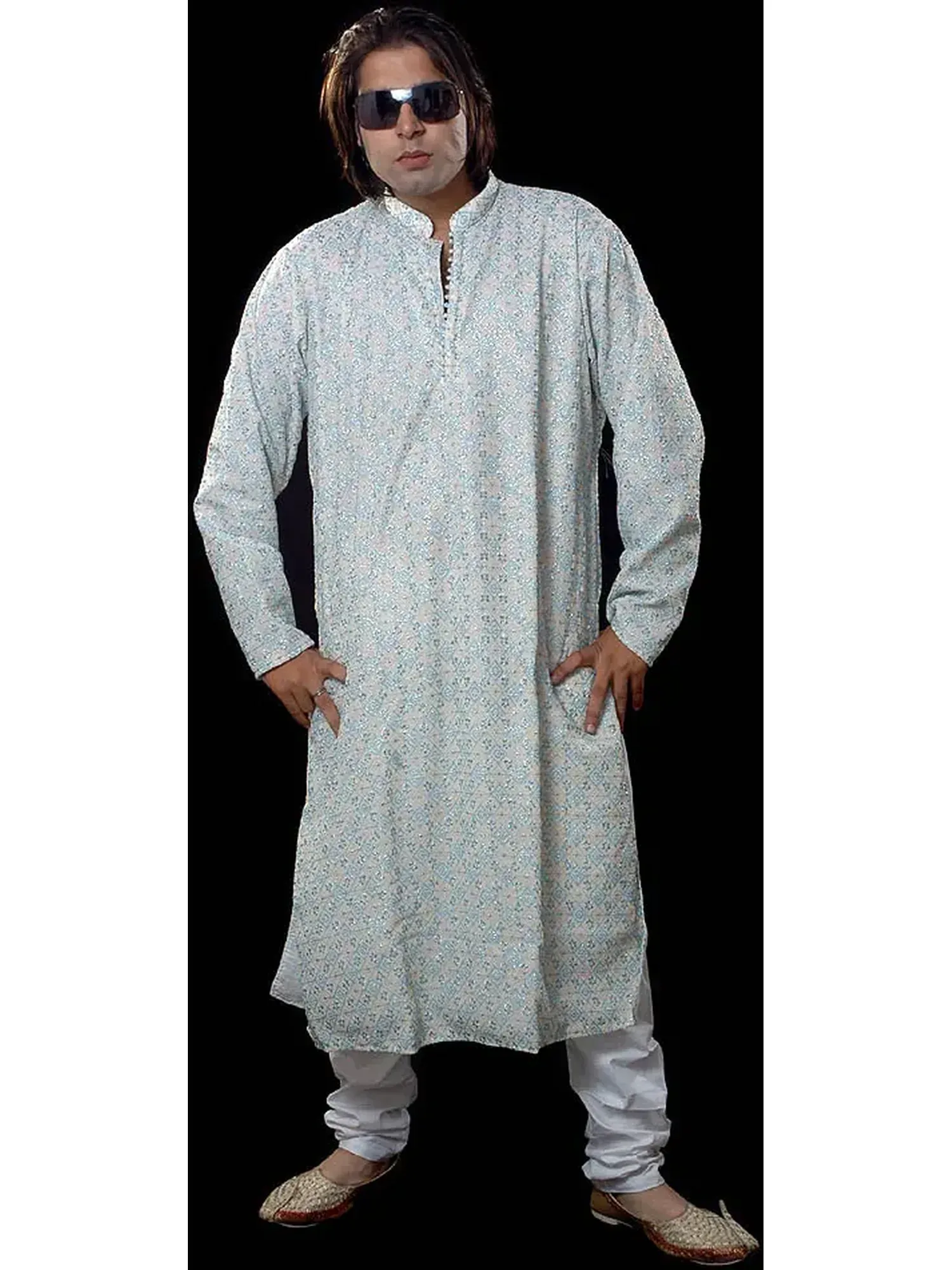 Ivory Kurta with Double Color Embroidery All-Over