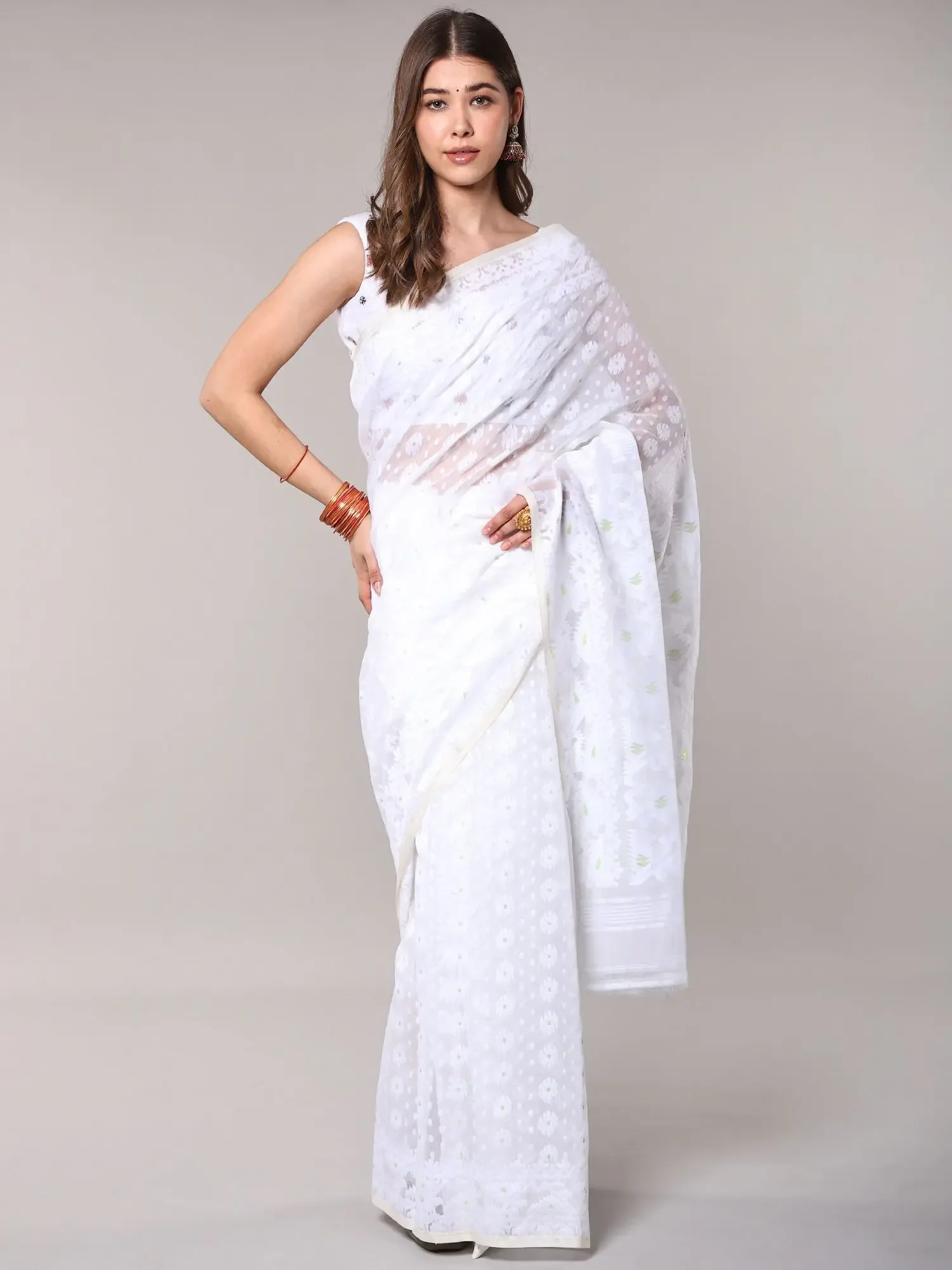 Jamdani Saree with All-over Woven Bootis from Bengal