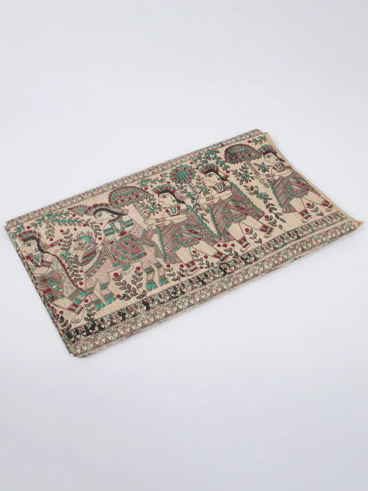 Khadi Cotton Fabric with Printed Madhubani Procession