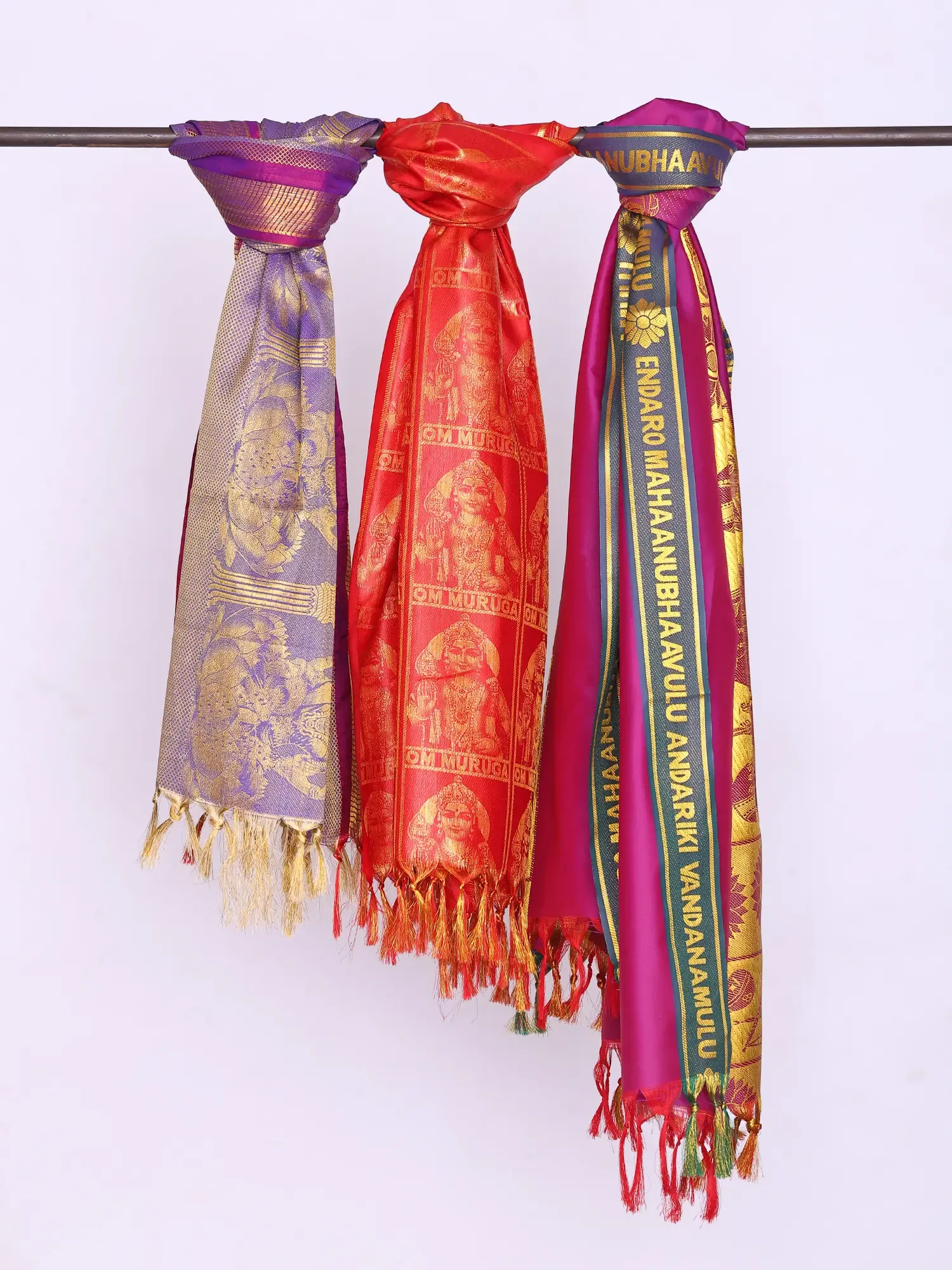 Lot of Three Prayer Shawls with Golden Thread Weave All-Over