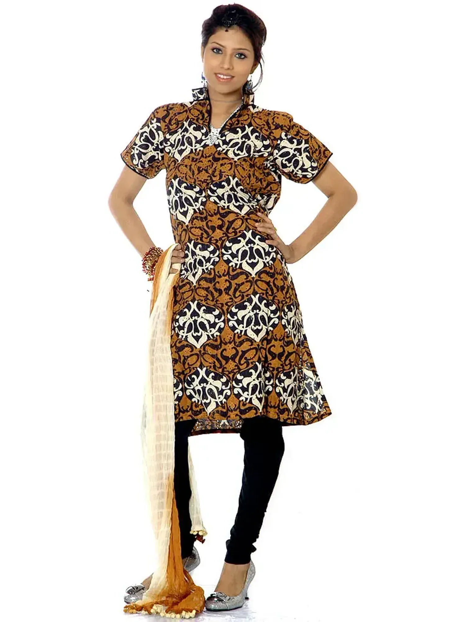 Mustard and Black Printed Suit Fabric