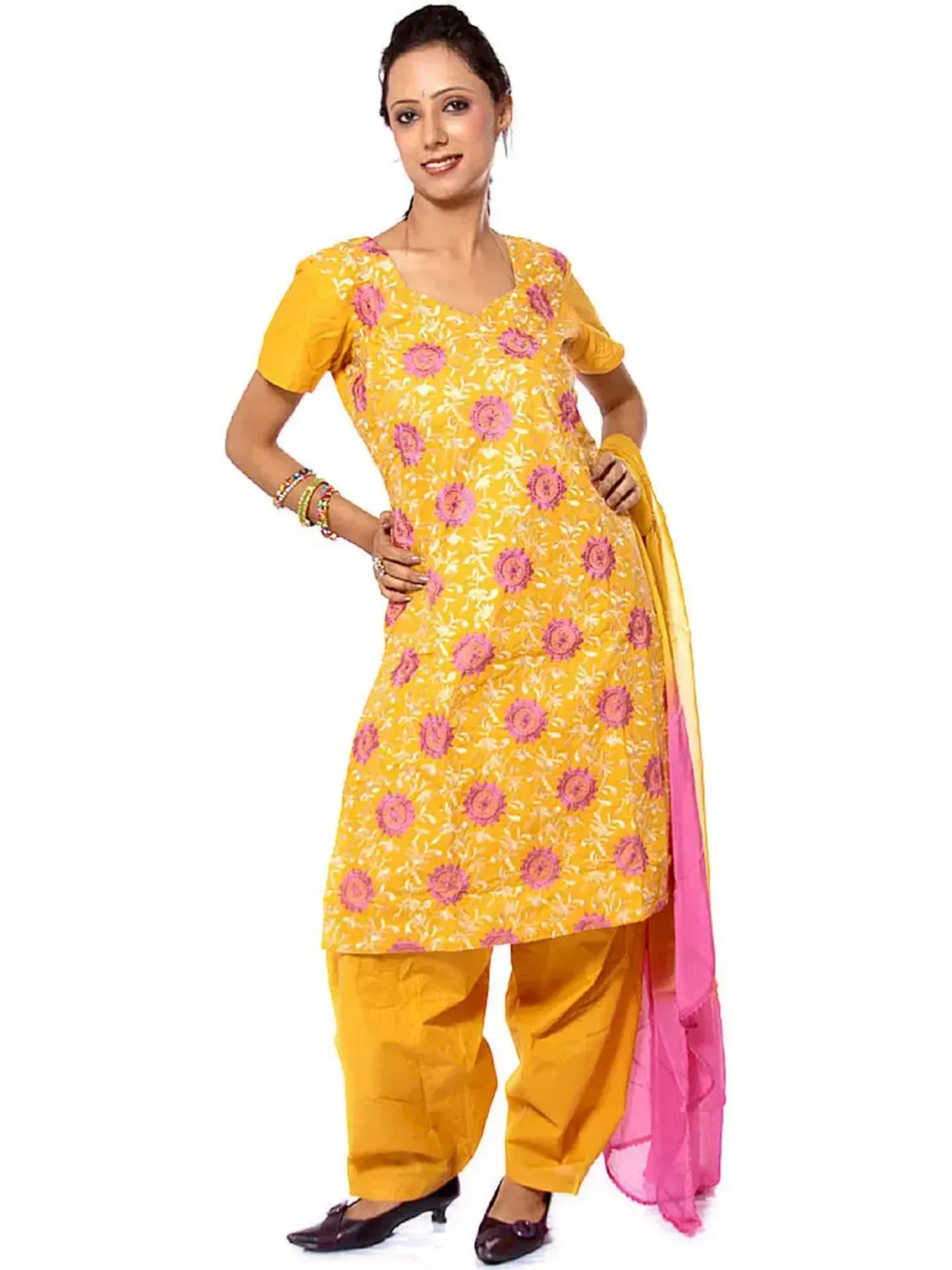Mustard Salwar Kameez with All-Over Embroidered Chakras