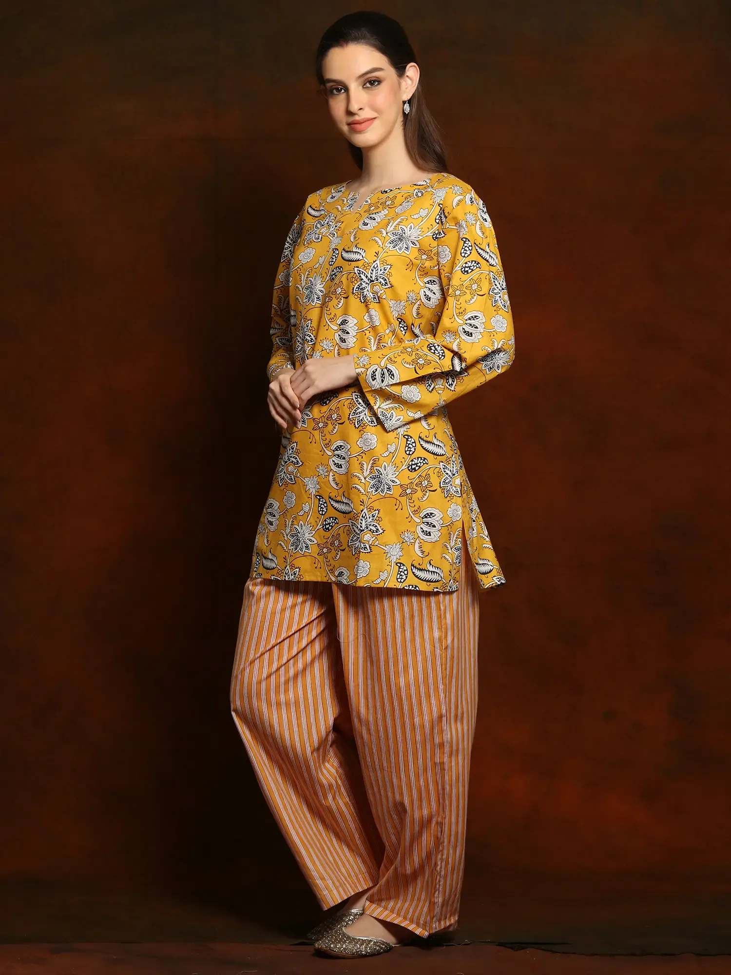 Mustard Yellow Pure Cotton Indian Style Co-Ord Set, alternate view