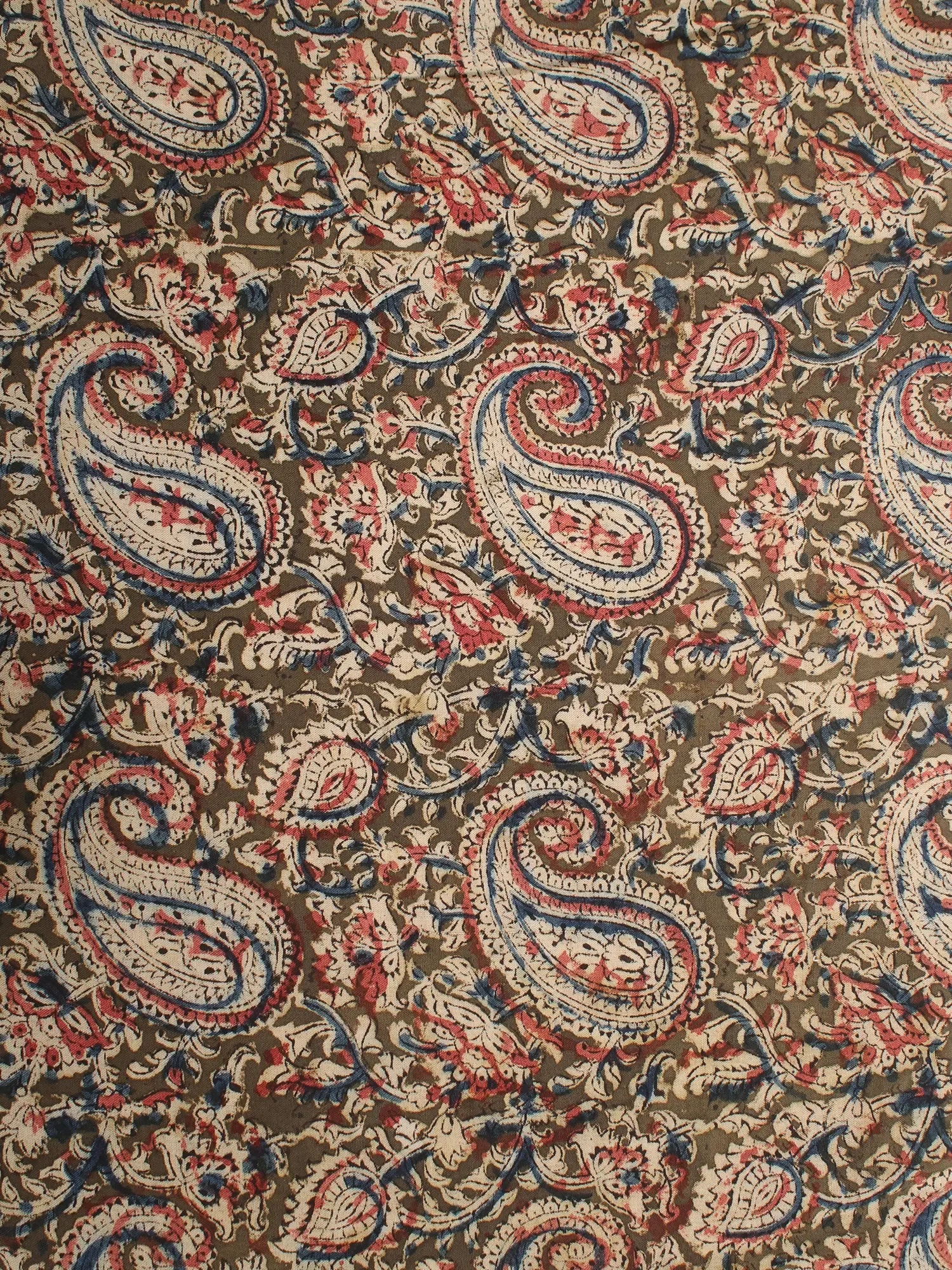 Olive-Green Pure Cotton Kalamkari Block Printed Fabric, alternate view