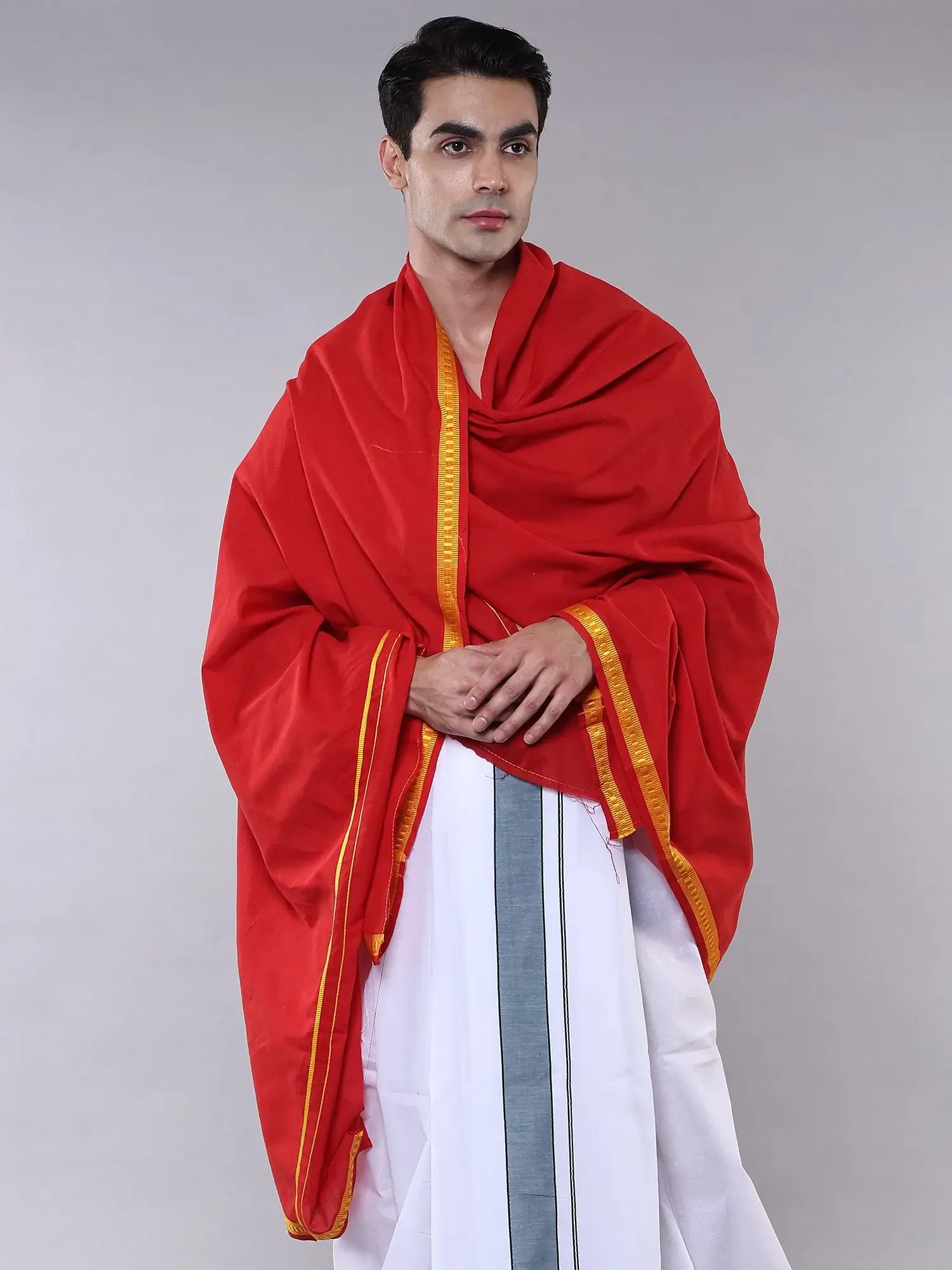 Plain Cotton Angavastram with Thread woven Border