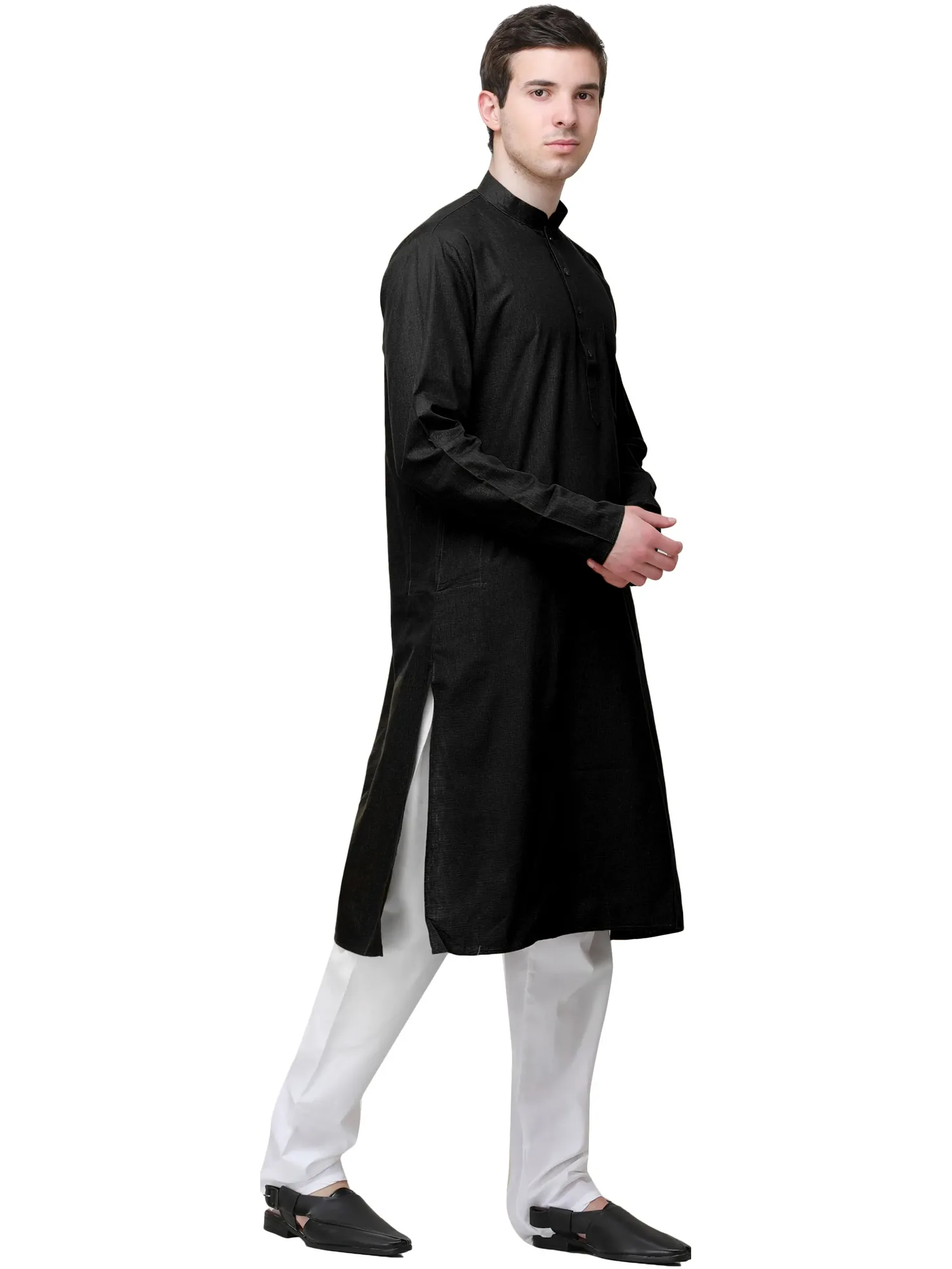 Plain Linen Kurta with White Pajama, alternate view