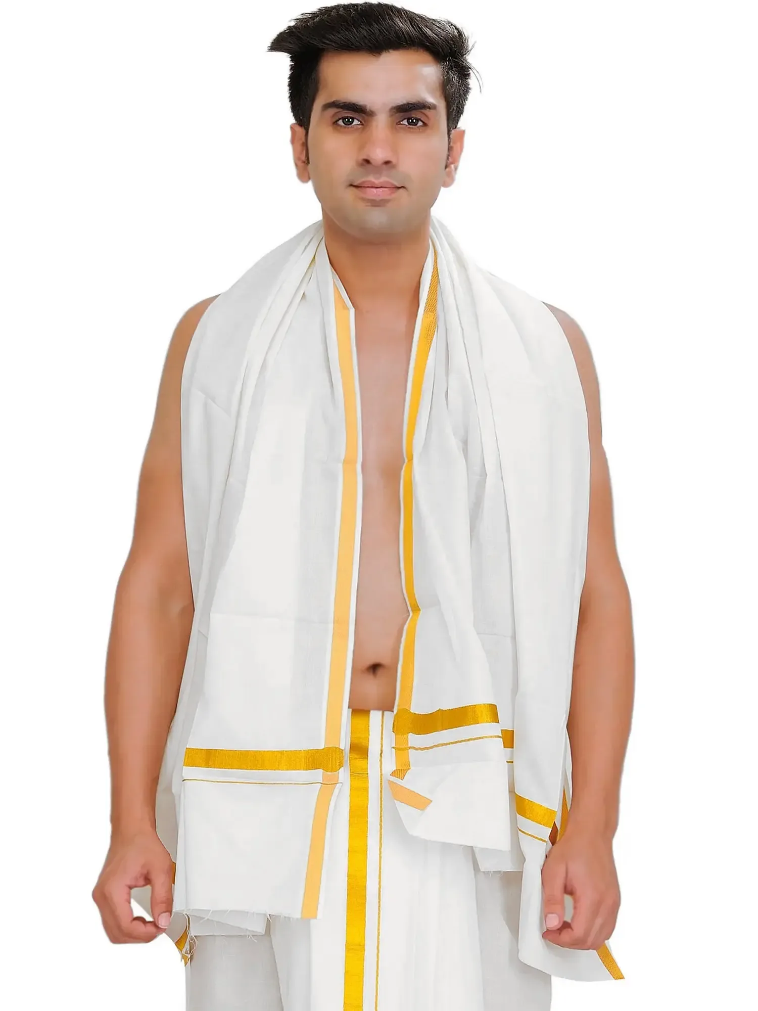 Pure Cotton Plain Angavastram with Zari Woven Border