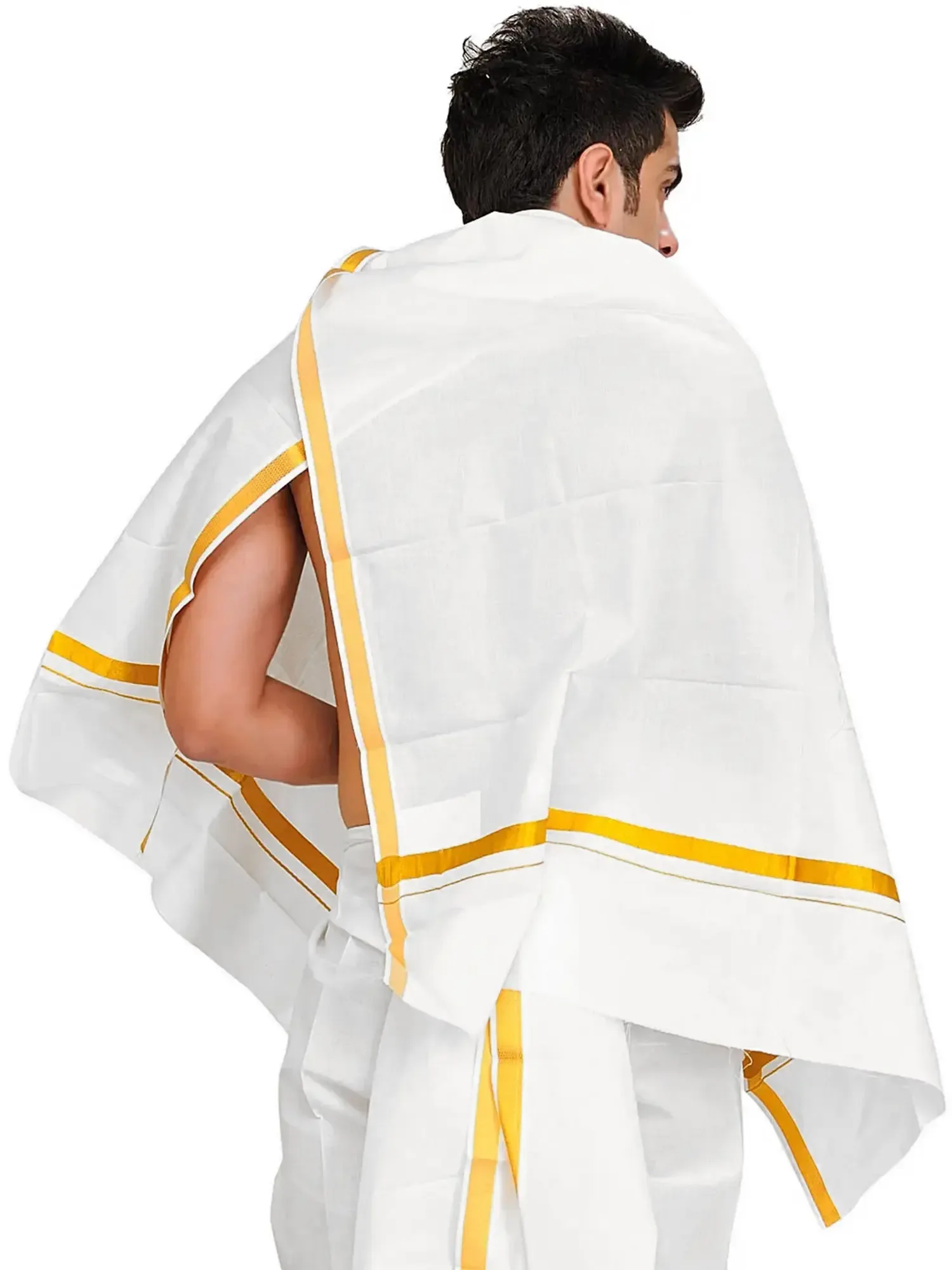 Pure Cotton Plain Angavastram with Zari Woven Border, alternate view
