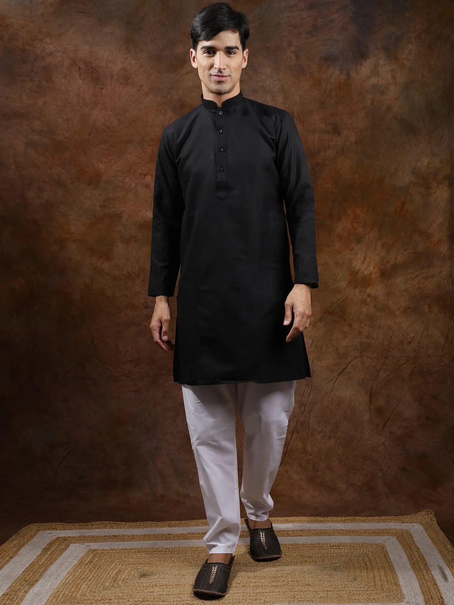 Pure Cotton Plain Casual Kurta with Elastic Waist White Pajama