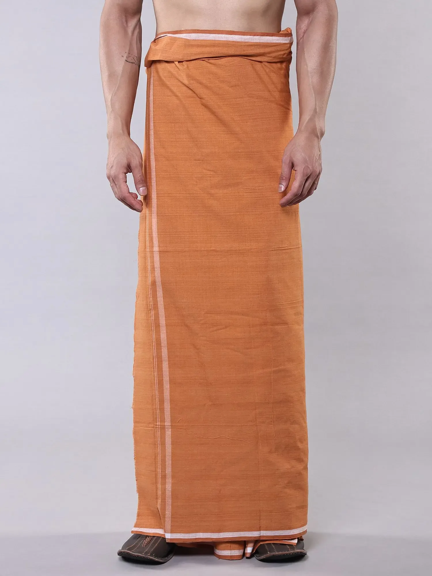 Pure Cotton Plain Mundu (Dhoti) with Stripe Border