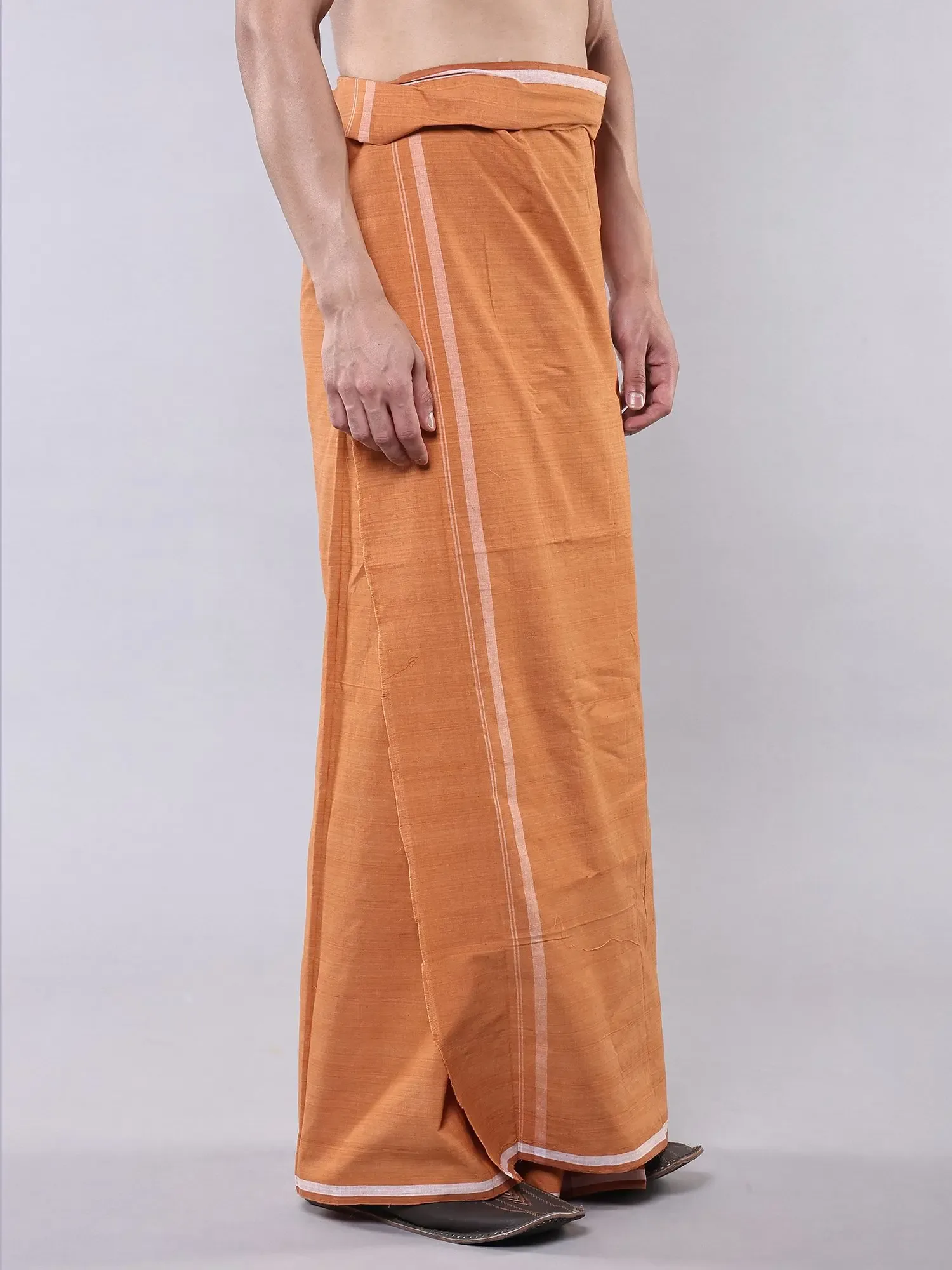 Pure Cotton Plain Mundu (Dhoti) with Stripe Border, alternate view