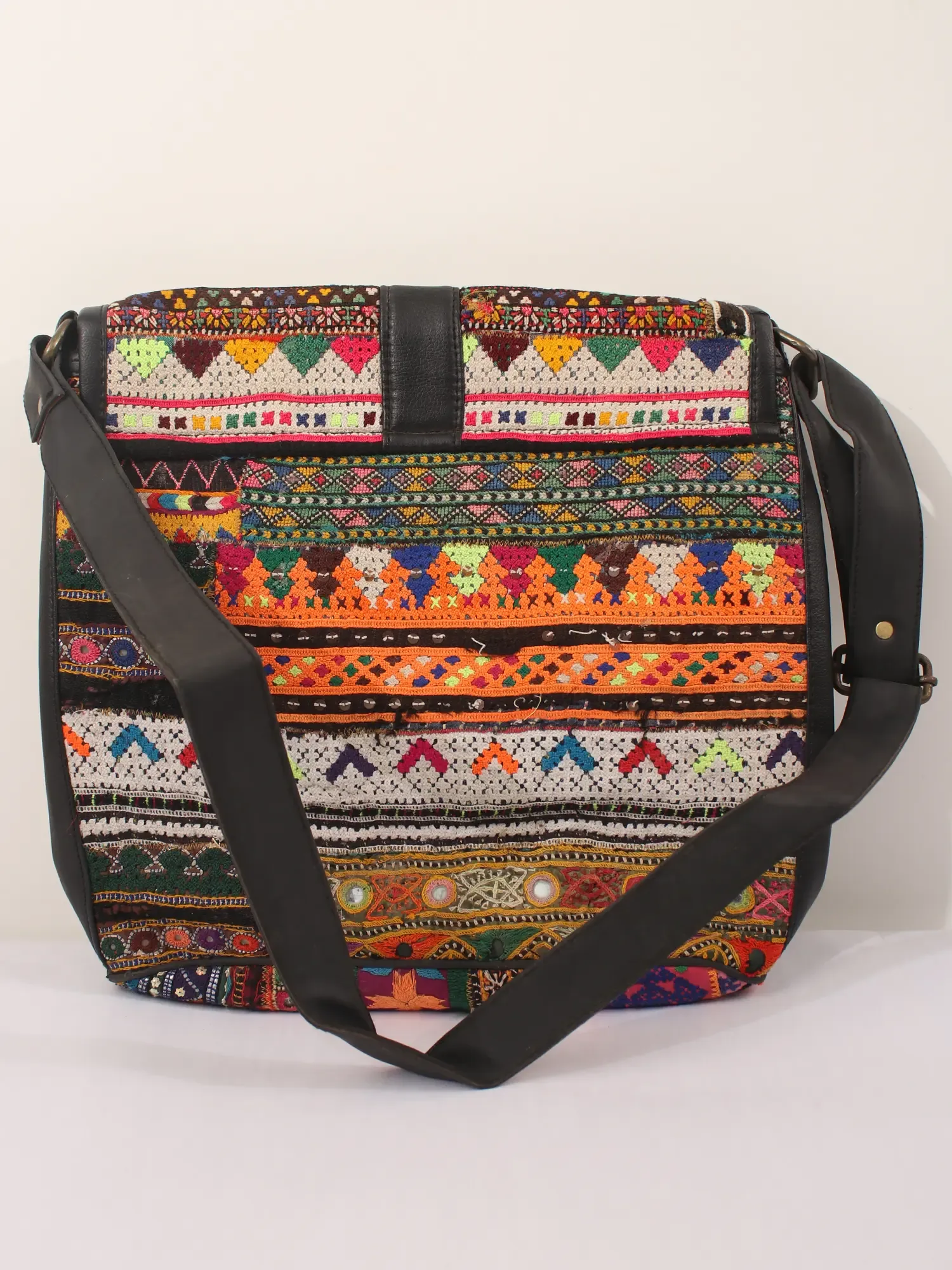 Rainbow Rabari Embroidery Boho Cross-body Bag with Sequins and Mirror Work, alternate view