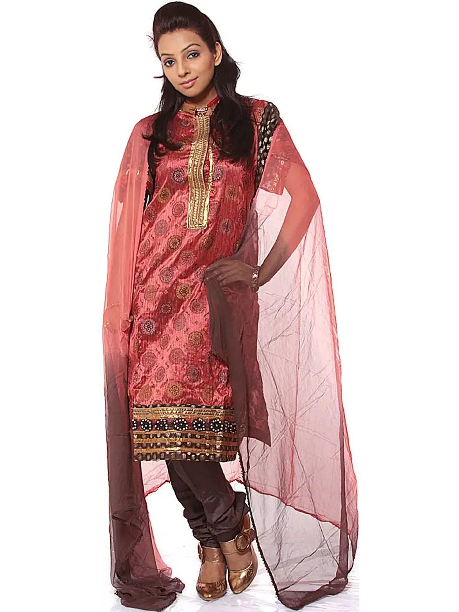 Redwood Salwar Suit with Bootis Woven in Silver and Golden Thread