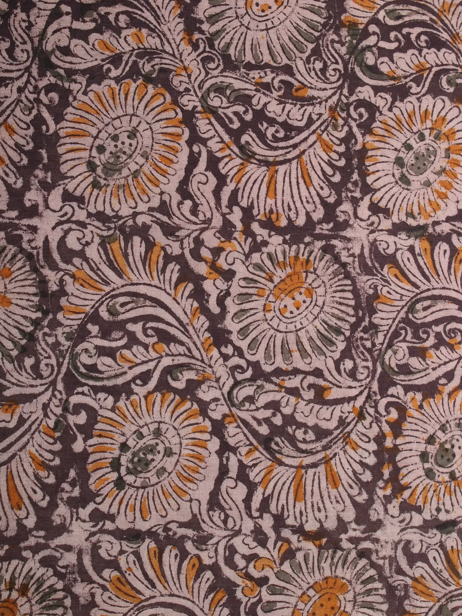 Rock-Grey Pure Cotton Kalamkari Block Printed Fabric, alternate view