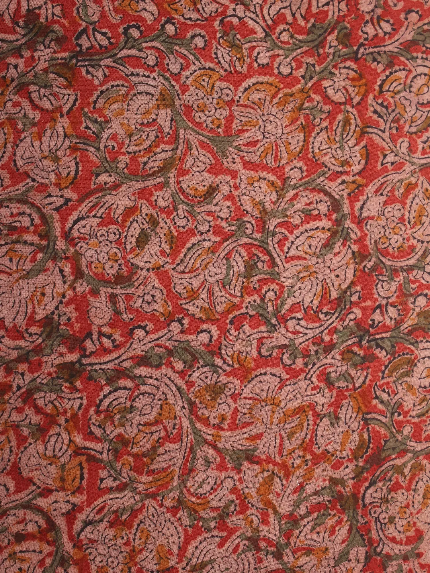 Rose-Red Pure Cotton Kalamkari Block Printed Fabric, alternate view