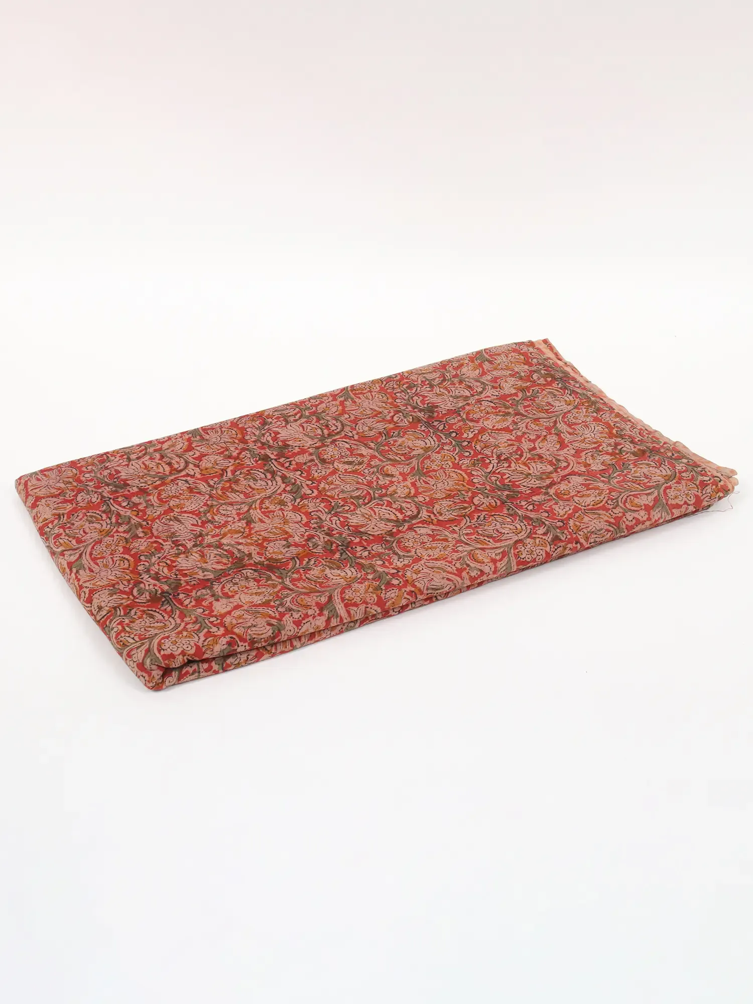 Rose-Red Pure Cotton Kalamkari Block Printed Fabric
