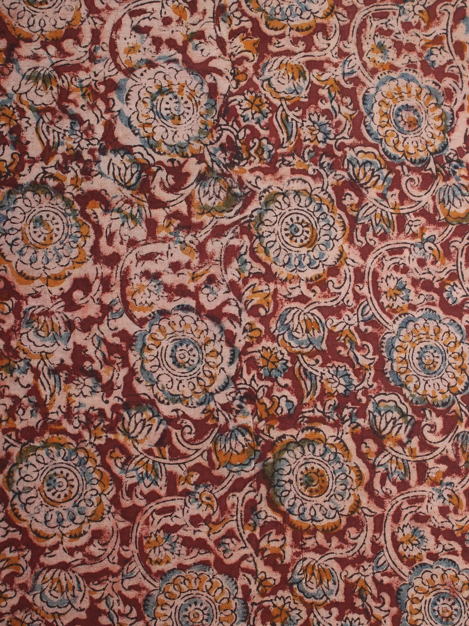 Rusty-Red Pure Cotton Kalamkari Block Printed Fabric, alternate view