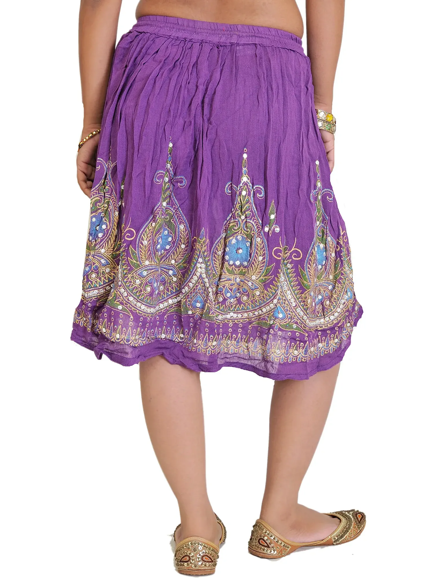 Short Skirt with Printed Flowers and Embroidered Sequins, alternate view