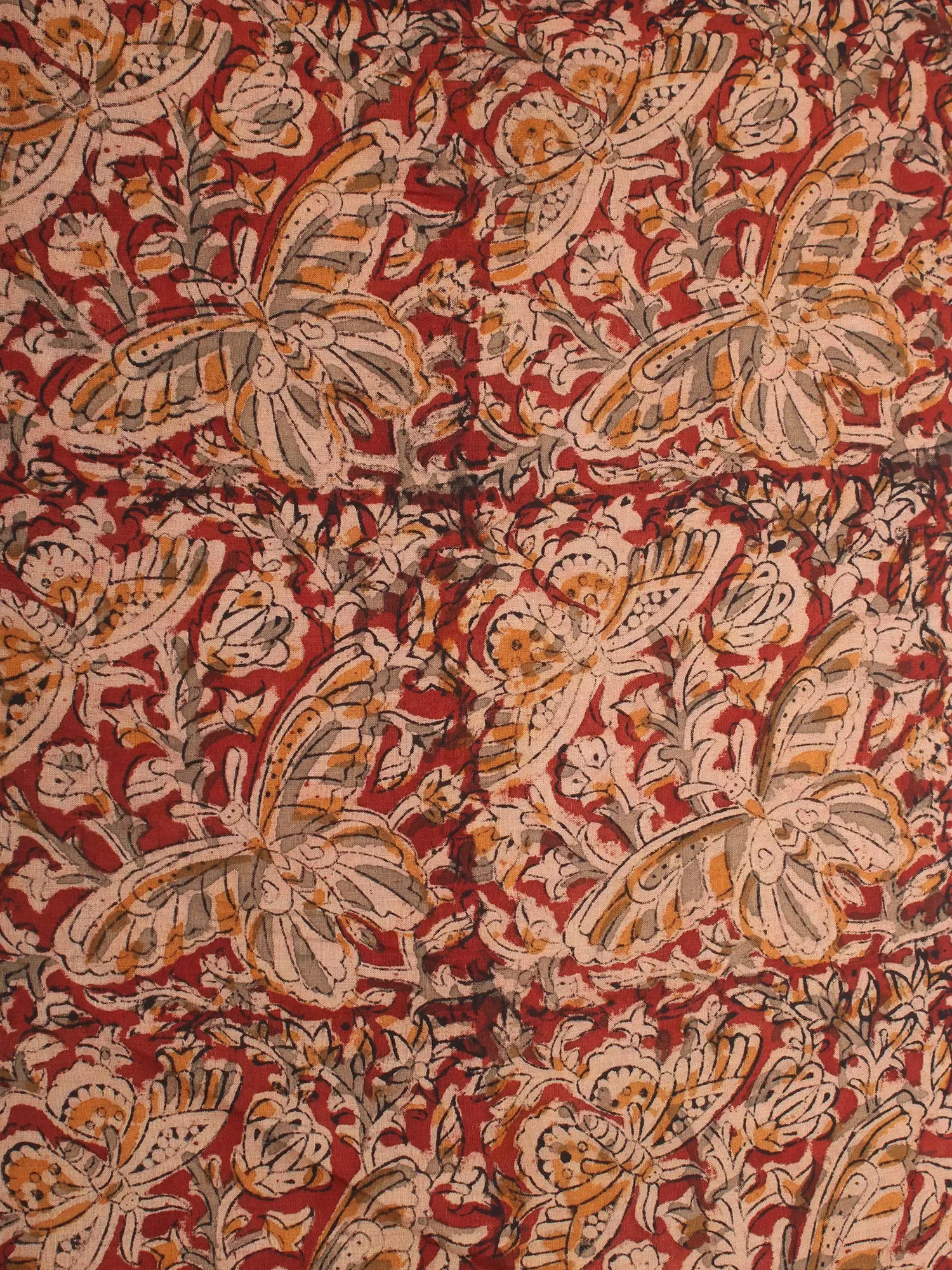 True-Red Pure Cotton Kalamkari Block Printed Fabric, alternate view
