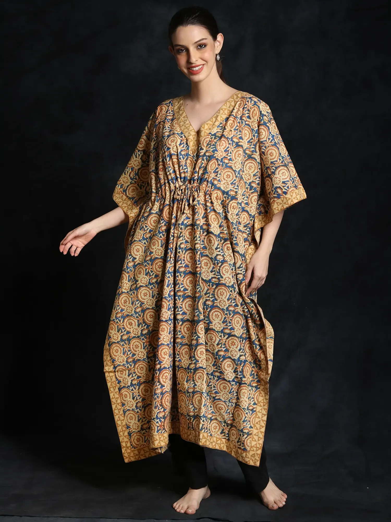 Vallarta-Blue Bagdoo Block Printed Cotton Kaftan